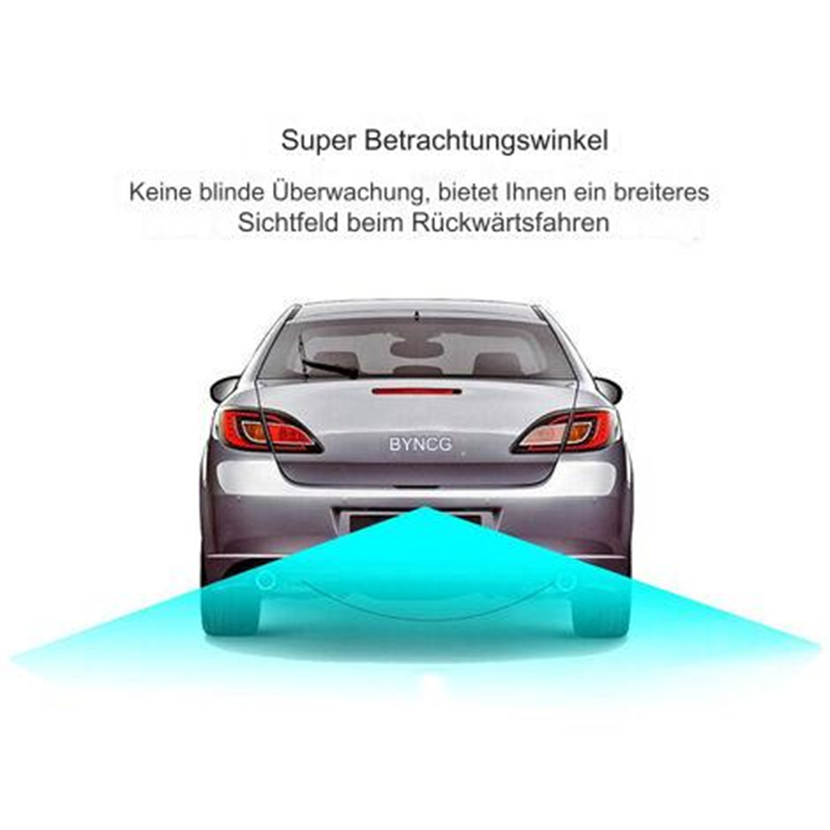 Das Heck eines Autos mit projiziertem blauem Licht, das den Totwinkel-Assistenten veranschaulicht.