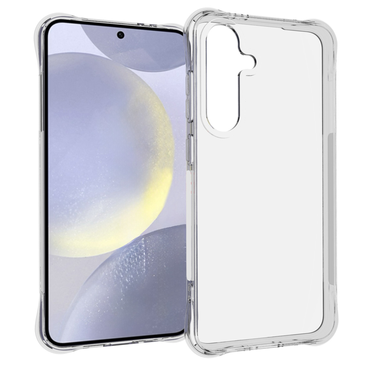 Transparente Handyhülle mit einem Telefon darin. Das Telefon hat einen sichtbaren Bildschirm.