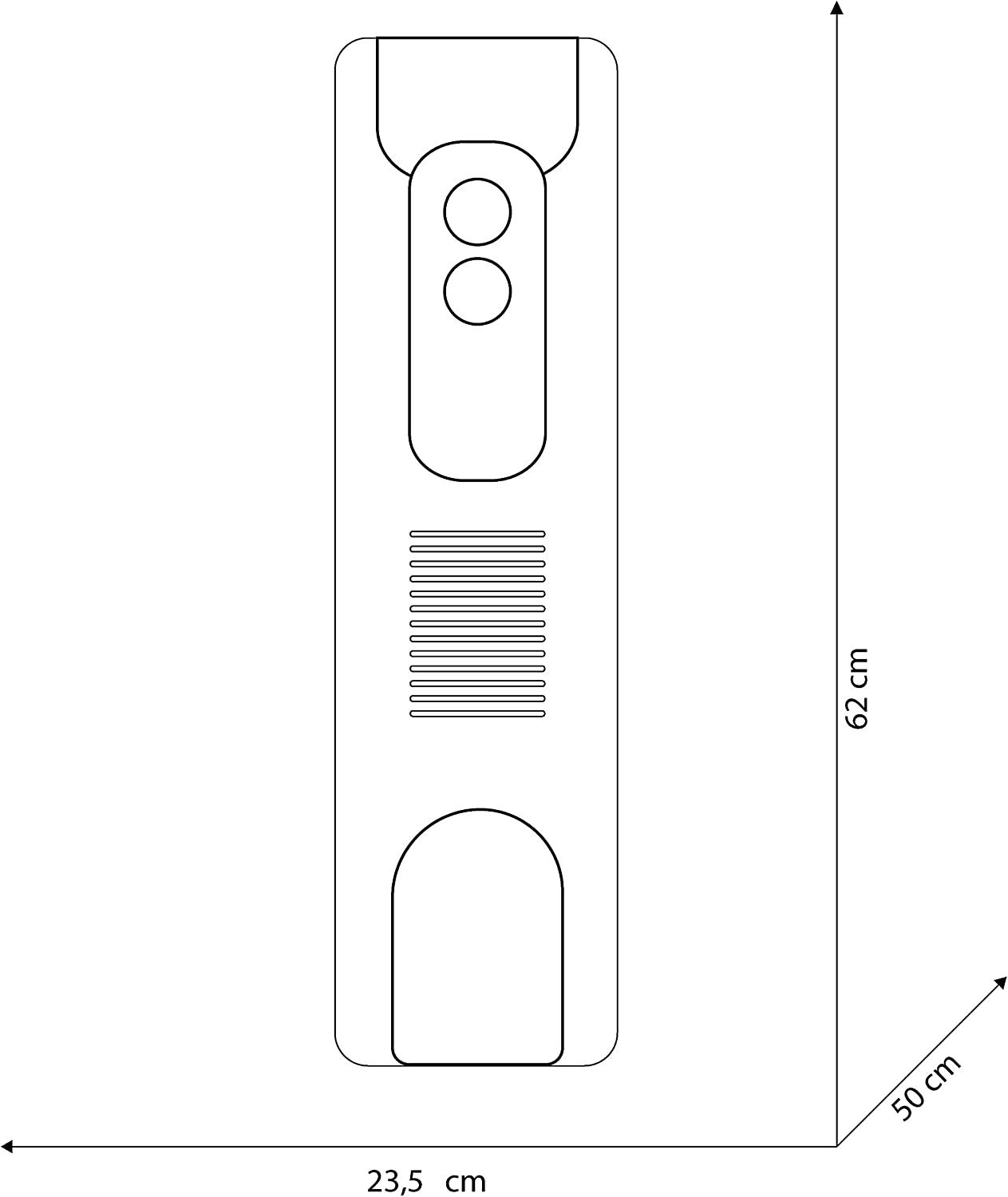 Rysunek liniowy białego prostokątnego obiektu z wymiarami i zakrzywionym dnem.