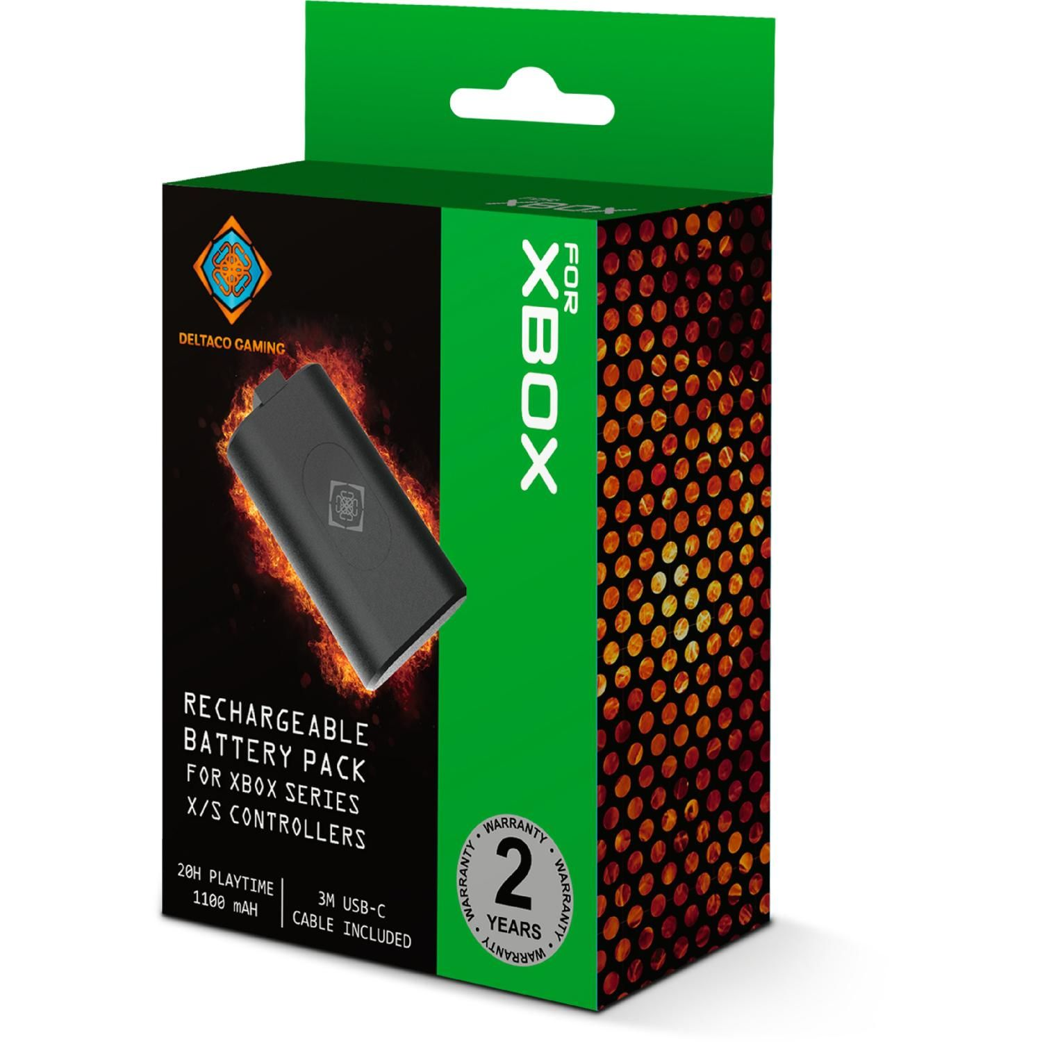 Un pacco batteria per controller Xbox Series X/S su una confezione.