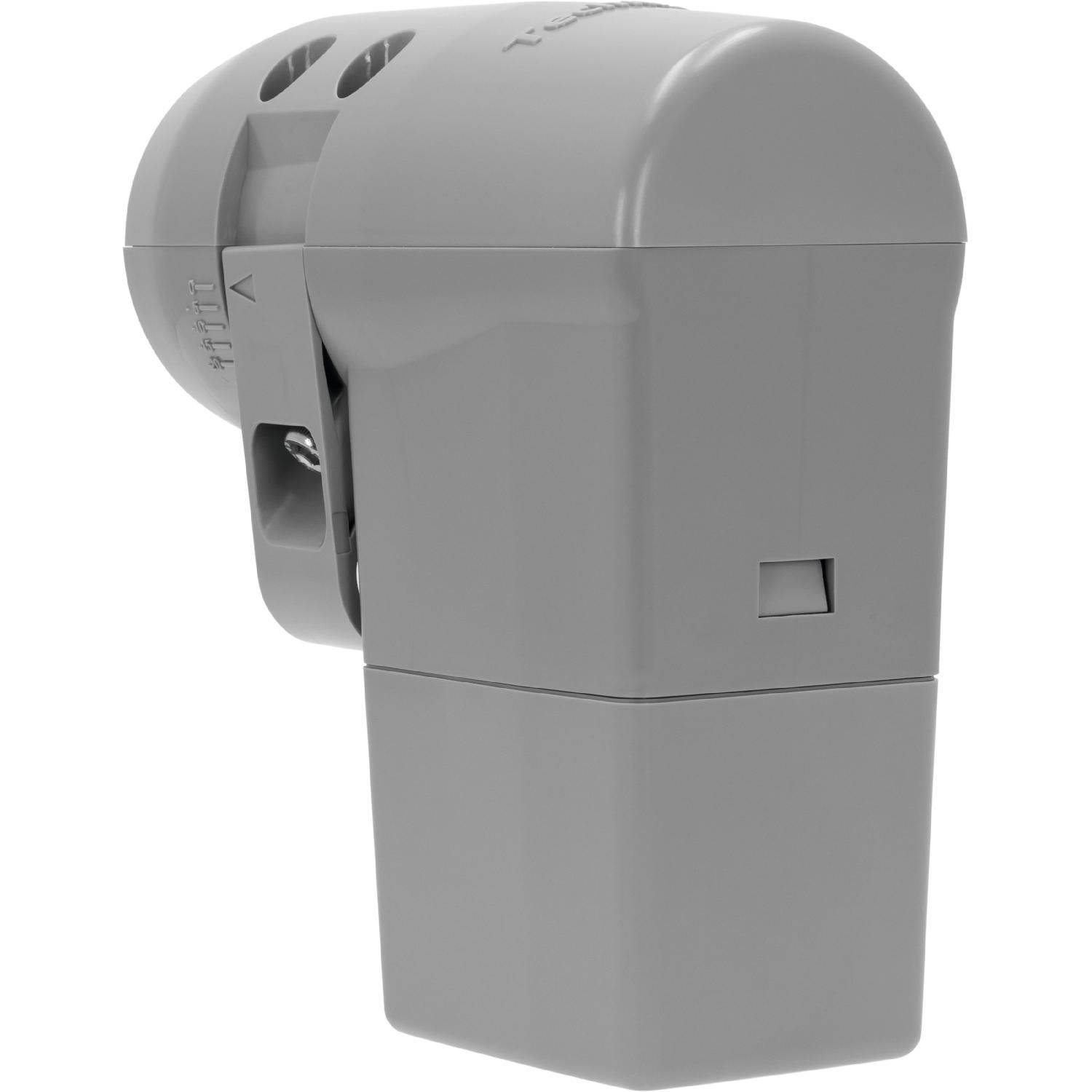 Szare urządzenie elektryczne z zaokrągloną górą i kwadratowym dołem.