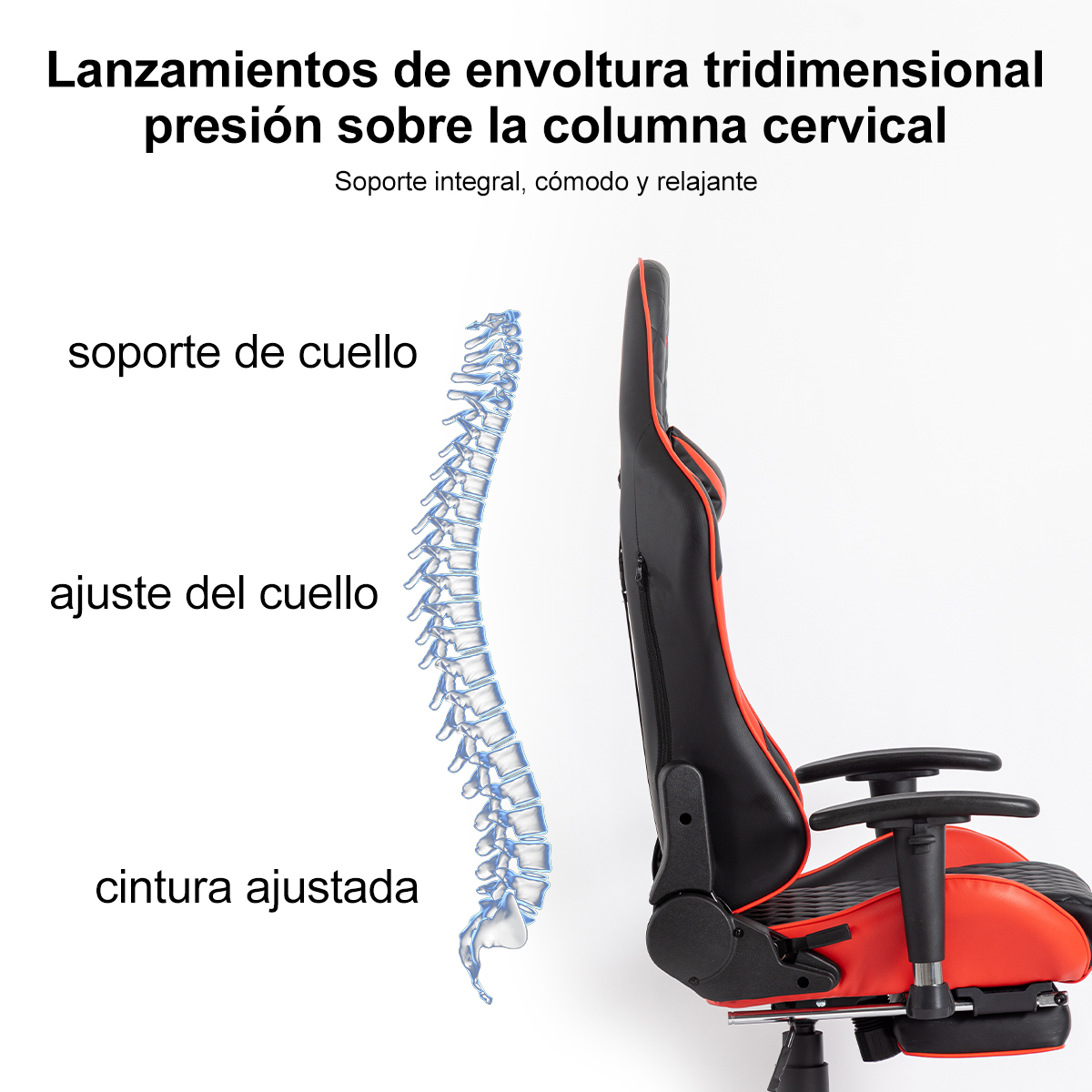 Diagrama de una silla gaming con columna y etiquetas.
