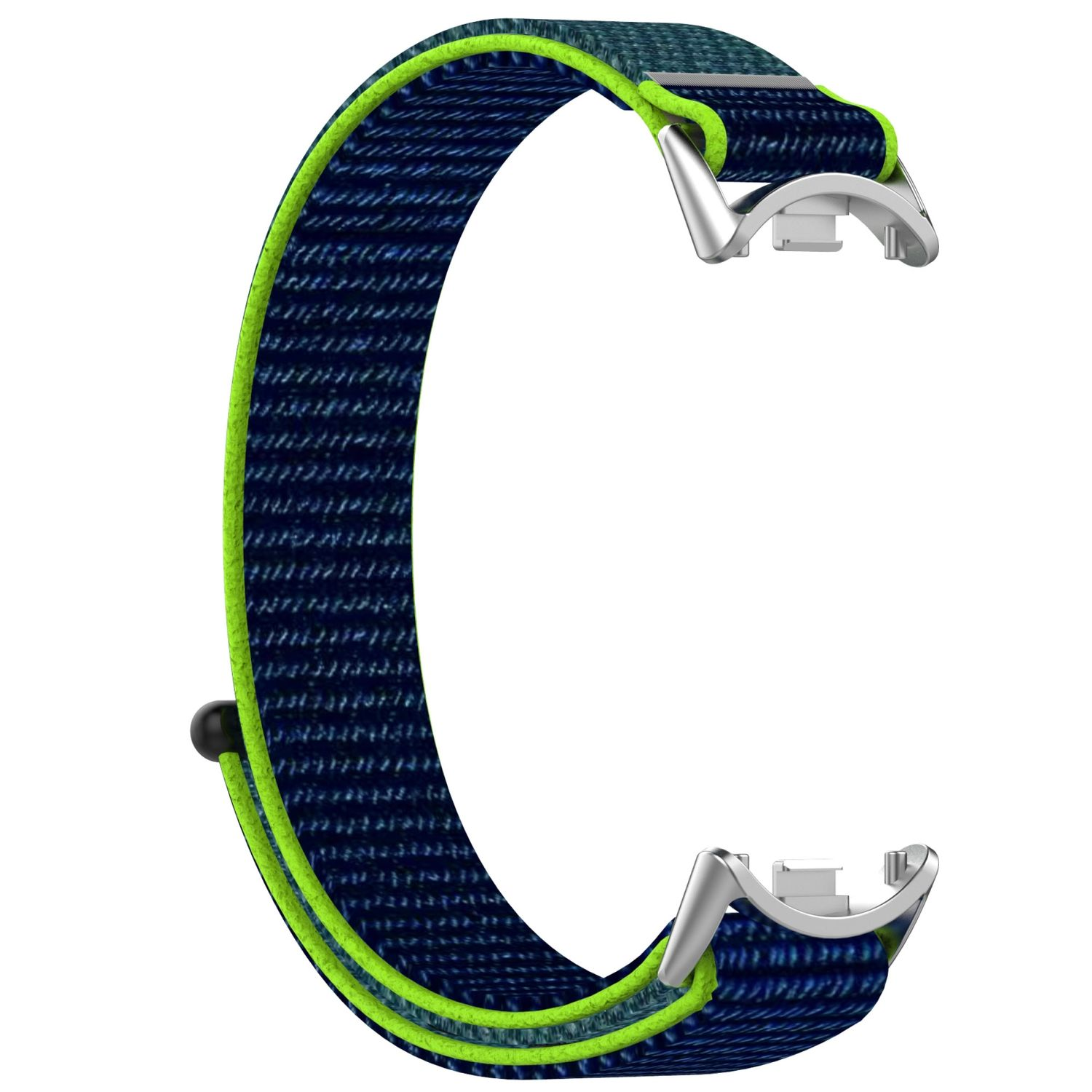 Blaues Denim-Smartwatch-Armband mit limettengrünem Rand.