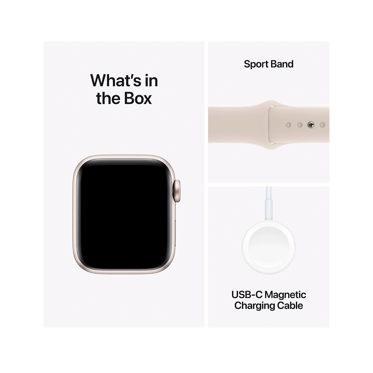¿Qué hay en la caja: Apple Watch, Sport Band y cable de carga magnético USB-C.