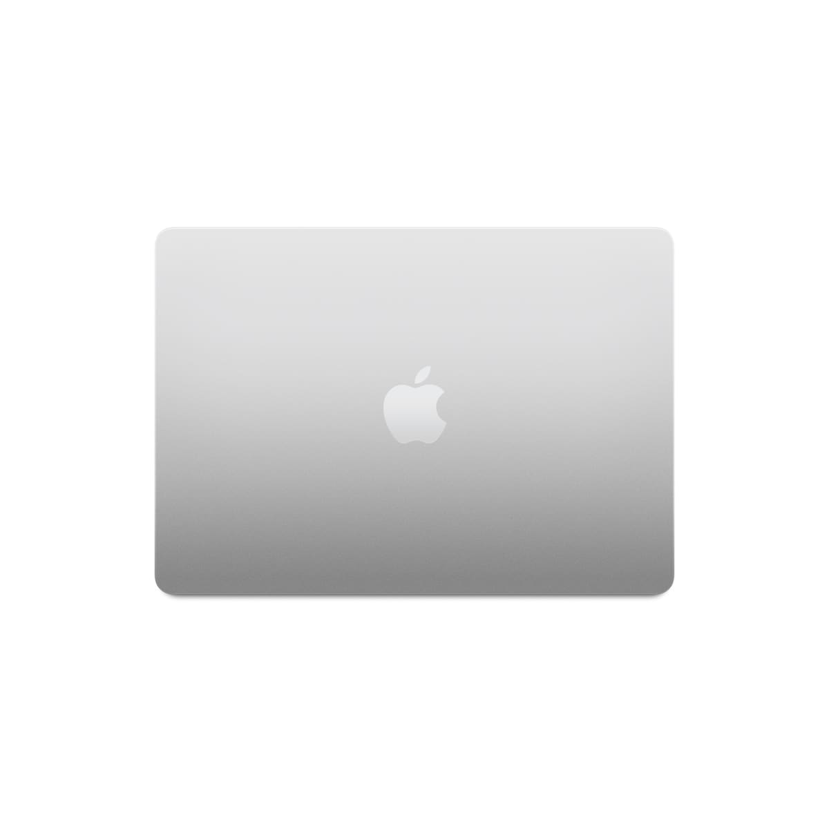 Un portátil Apple plateado, cerrado, con el logo de Apple centrado sobre fondo blanco.