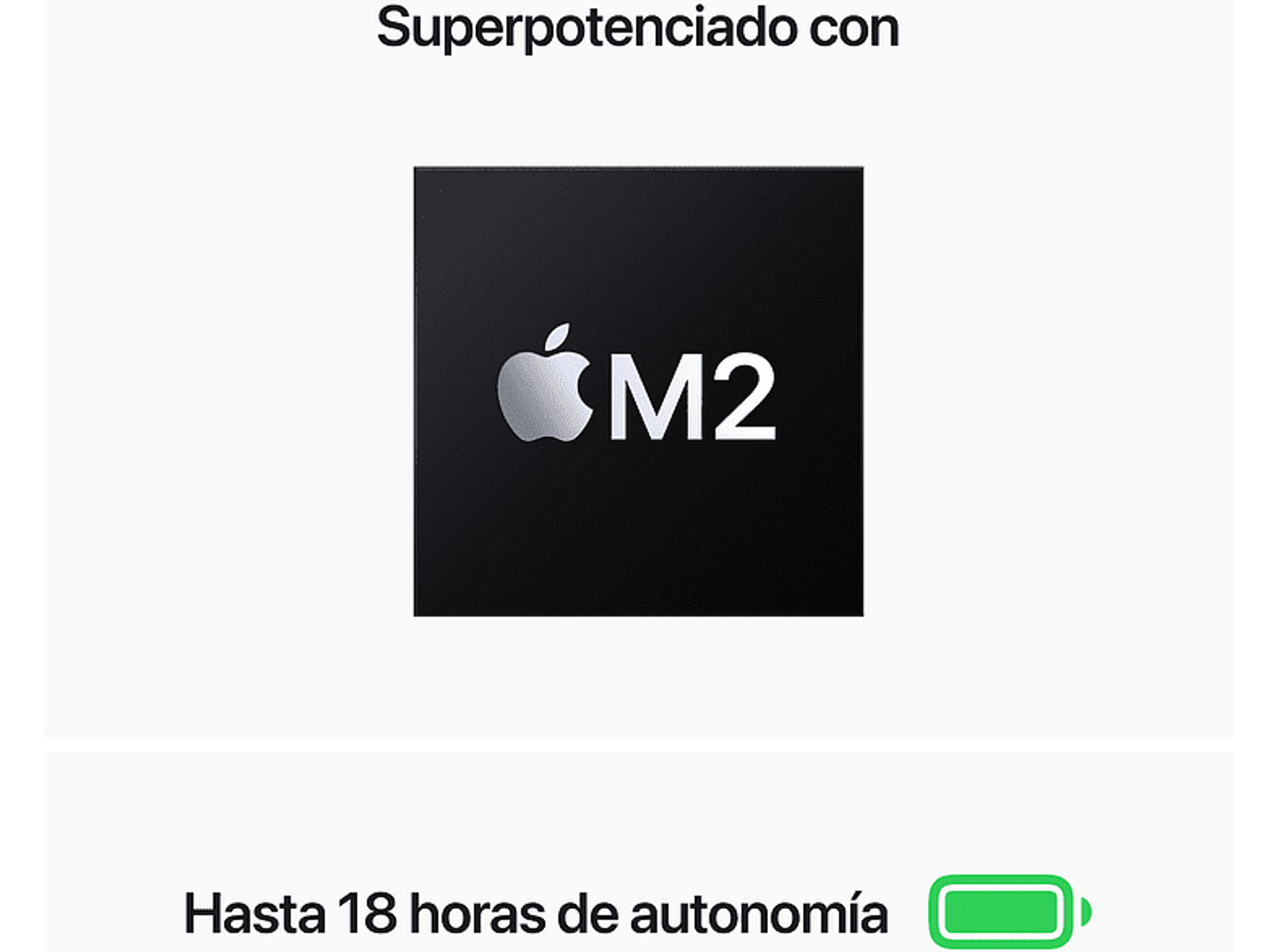 Fondo negro con logo M2 y texto sobre 18 horas de duración de la batería.