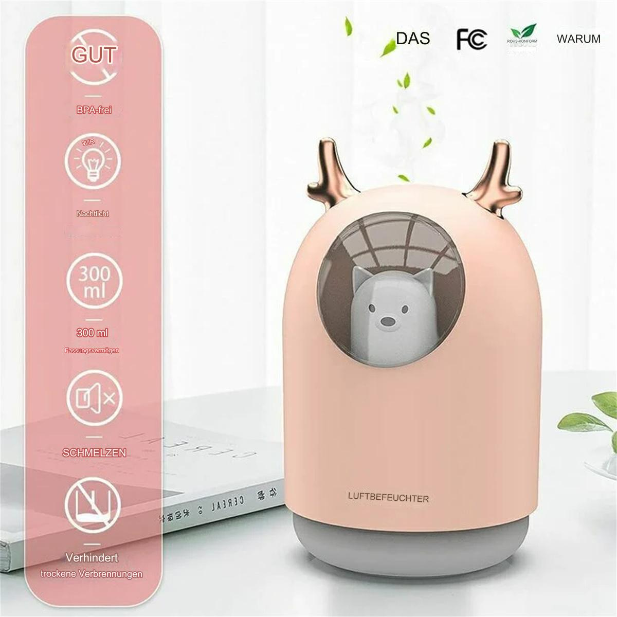 Ein rosa Luftbefeuchter mit einem hirschähnlichen Design.