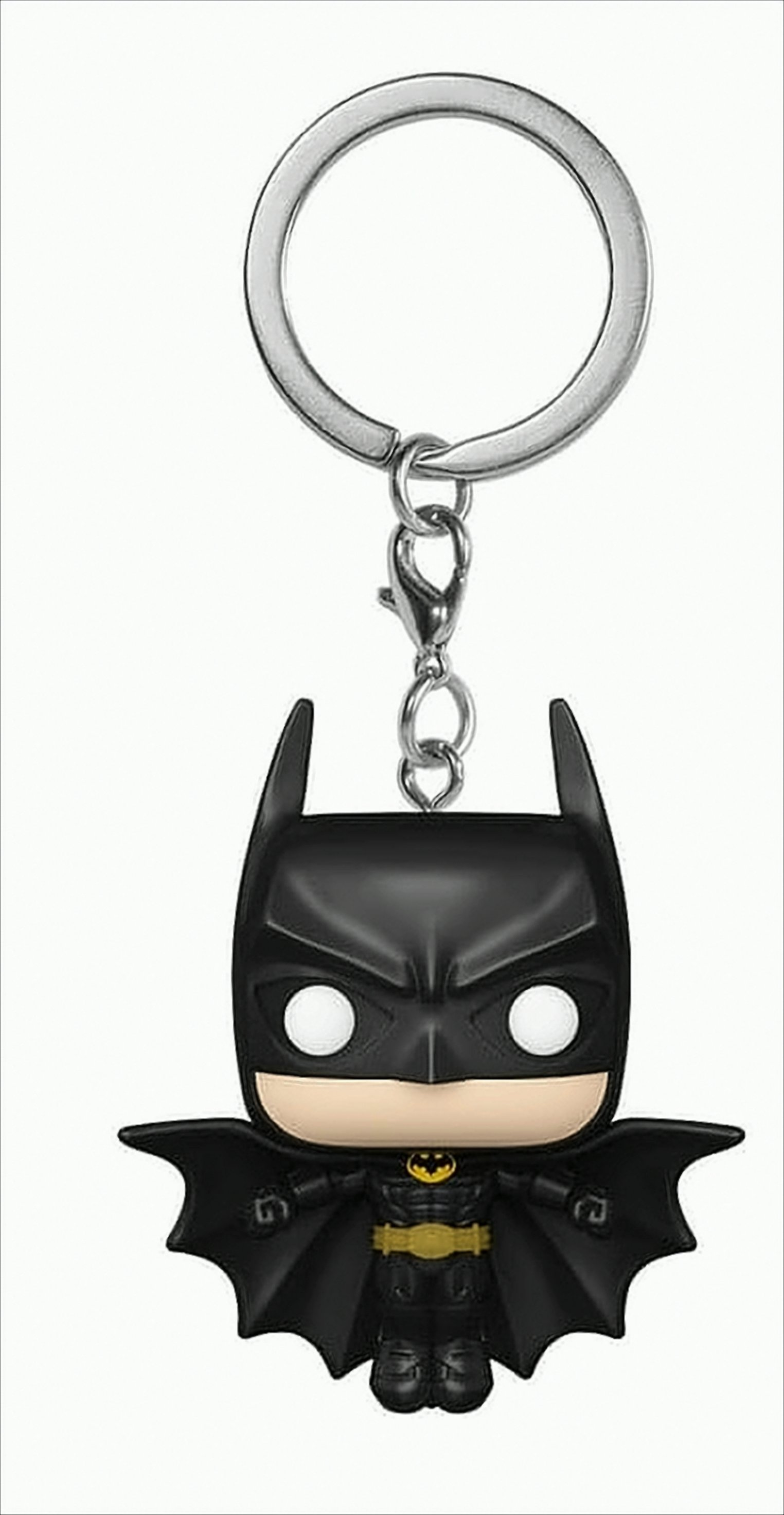 Portachiavi di Batman con mantello nero, costume e portachiavi argentato.