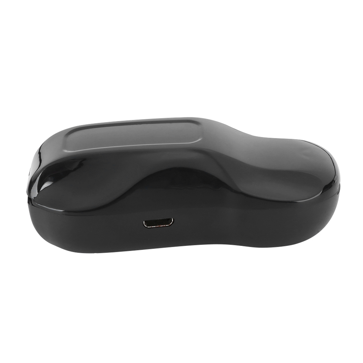 Ein schwarzes Ladecase mit einem USB-C-Anschluss. Das Case hat ein glattes, geschwungenes Design.