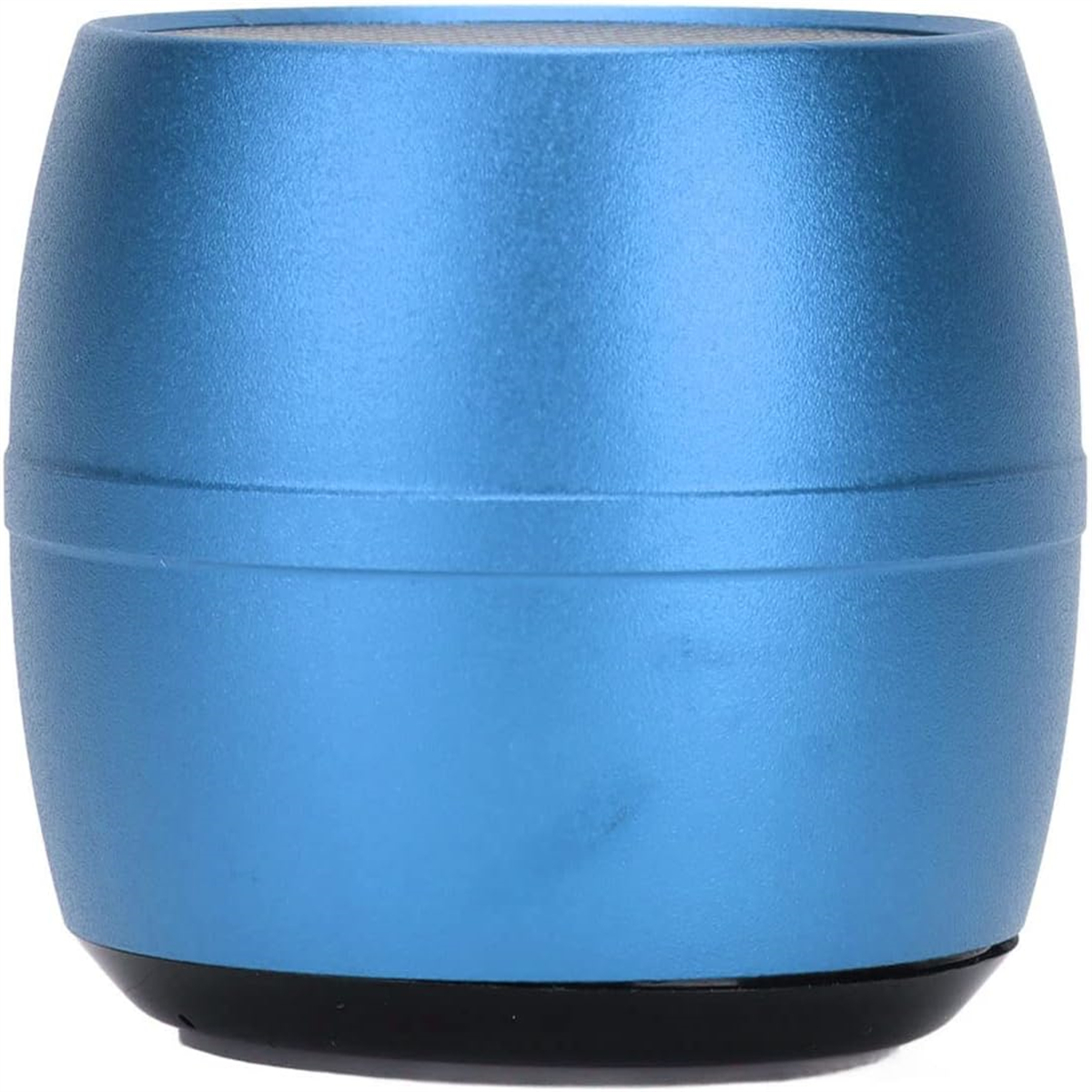 Blauer, oval geformter Lautsprecher mit schwarzem Sockel.