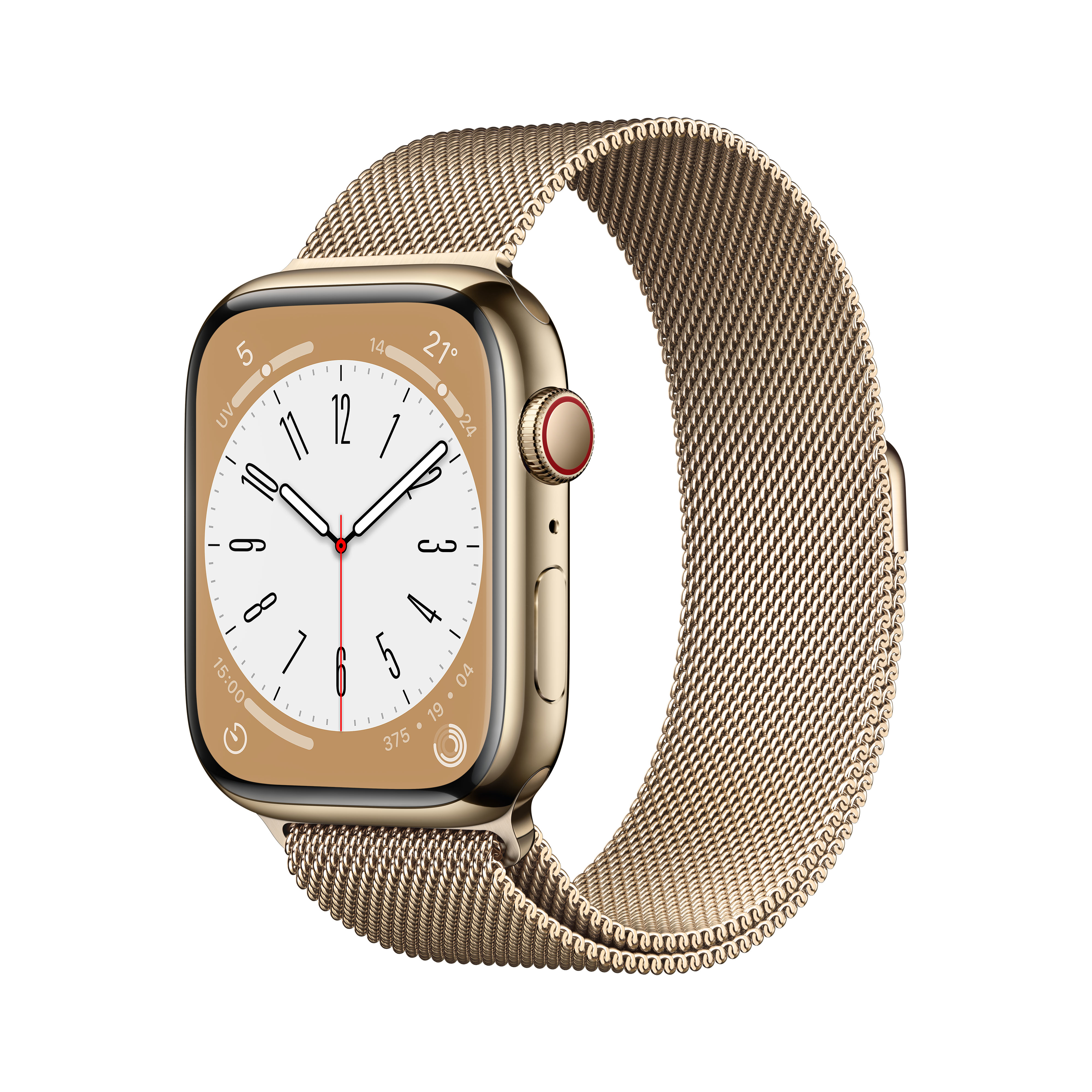 APPLE S8 GPS+CEL 45 GOLD STAINL ST W GOLD MILANESE Smartwatch Edelstahl Milanaise, 140 - 220 mm, Armband: Gold, Gehäuse: Gold