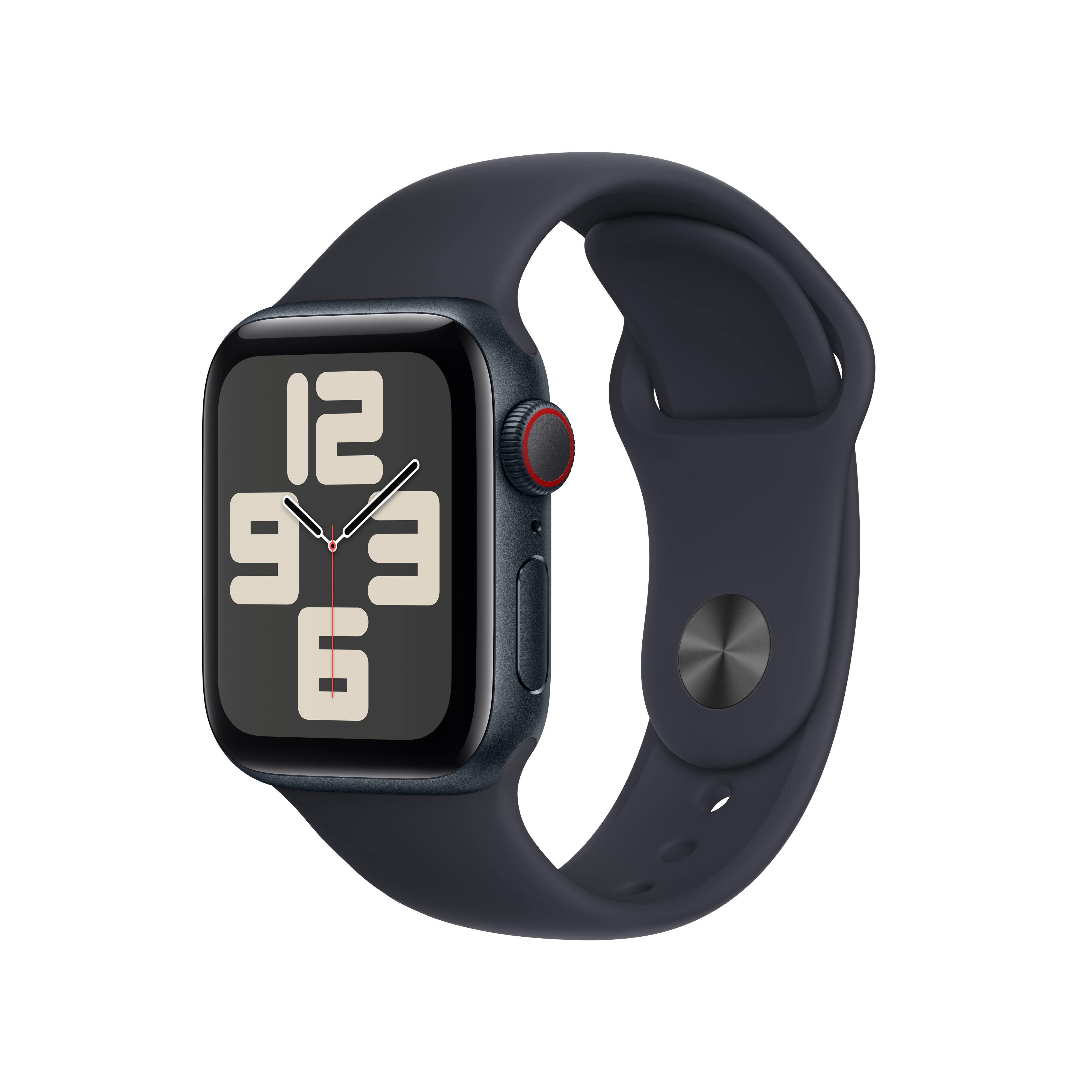 APPLE MRG73 SE 40 GPS+CEL M.ALU/MIDNIGHT SPORT S/M Smartwatch Aluminium (100 % recyclé), dos en matériau composite nylon et verre saphir Fluorélastomère, S/M 130-180 mm, Midnight/Midnight