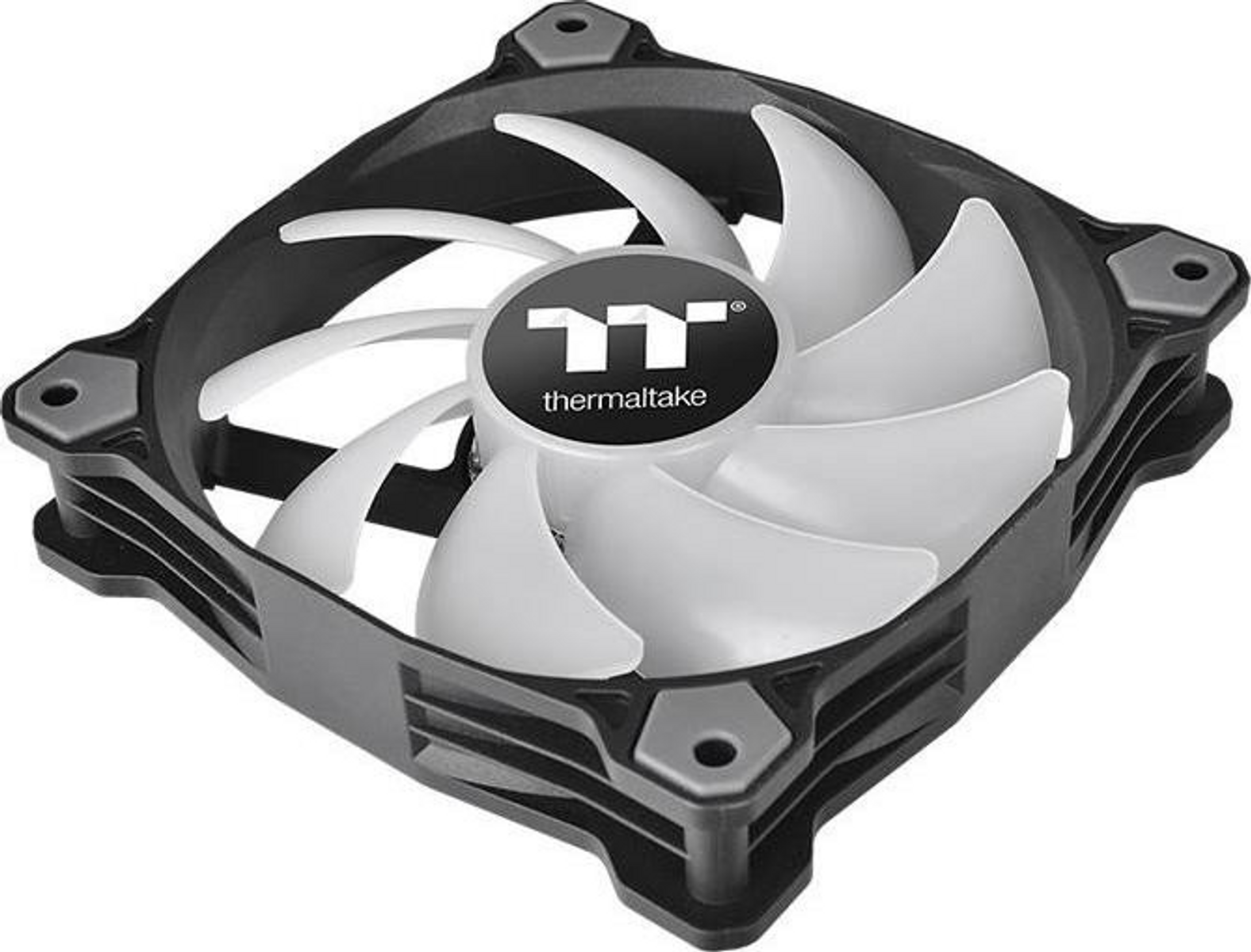 Ventola per computer in bianco e nero con pale bianche.