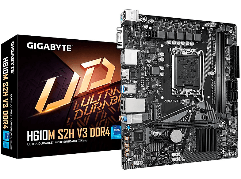 GIGABYTE Gigabyte MB GBT Intel 1700 H610M S2H V3 DDR4 - Intel Sockel 1700 (Core i) - Micro/Mini/Flex-ATX PC Komponenten <gt/> Mainboards <gt/> Intel Sockel 1700 (Core i) <gt/> Micro/Mini/Flex-ATX <gt/> SATA Schwarz