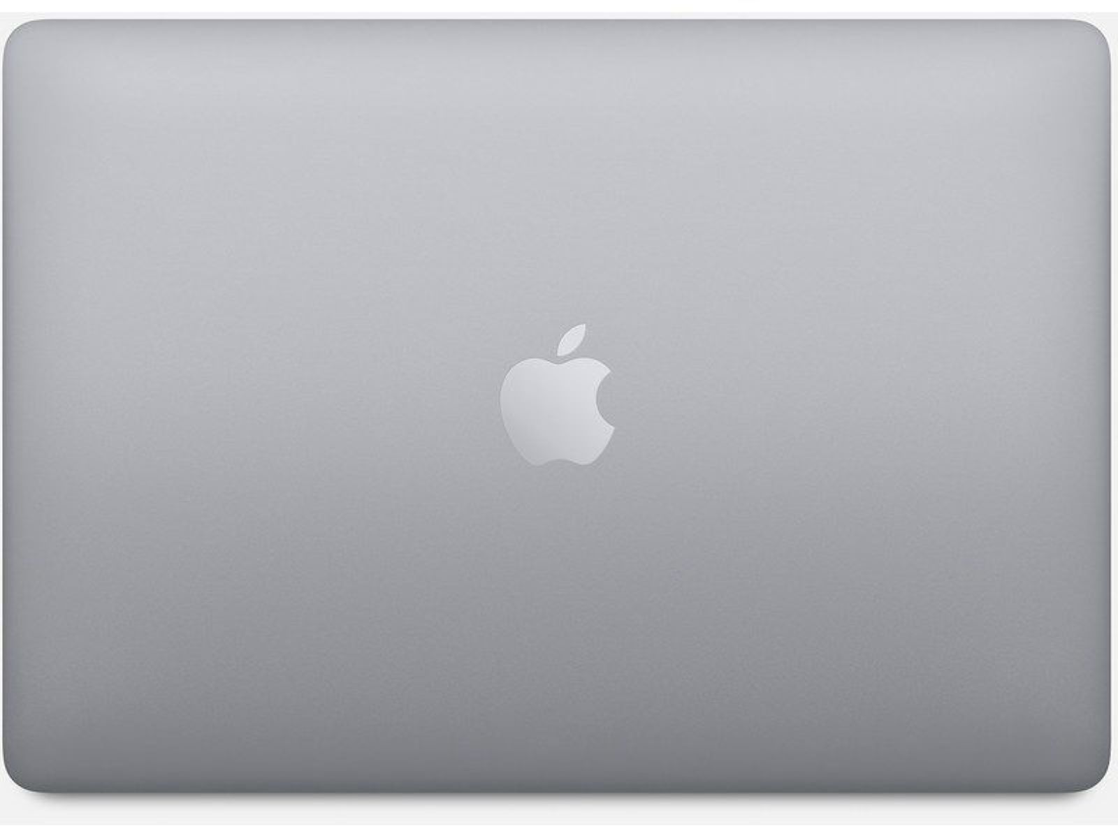 Silver MacBook, top view, with the Apple logo centered on the lid.