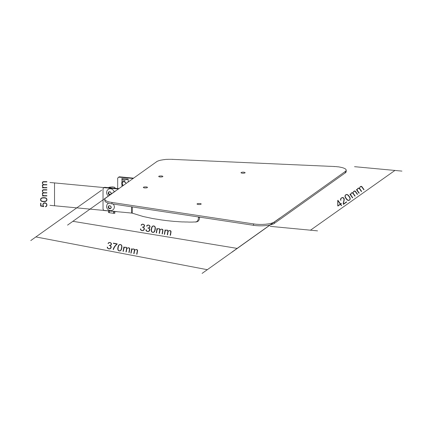 Un diagrama con dimensiones de una estantería rectangular, con medidas mostradas.