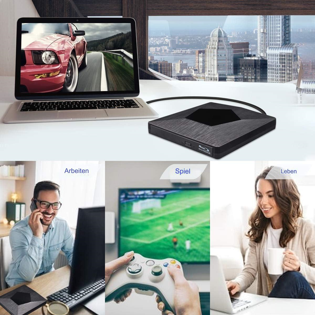 Mehrere Szenen mit einem Laptop und Peripheriegeräten. Menschen arbeiten, spielen und benutzen den Laptop.