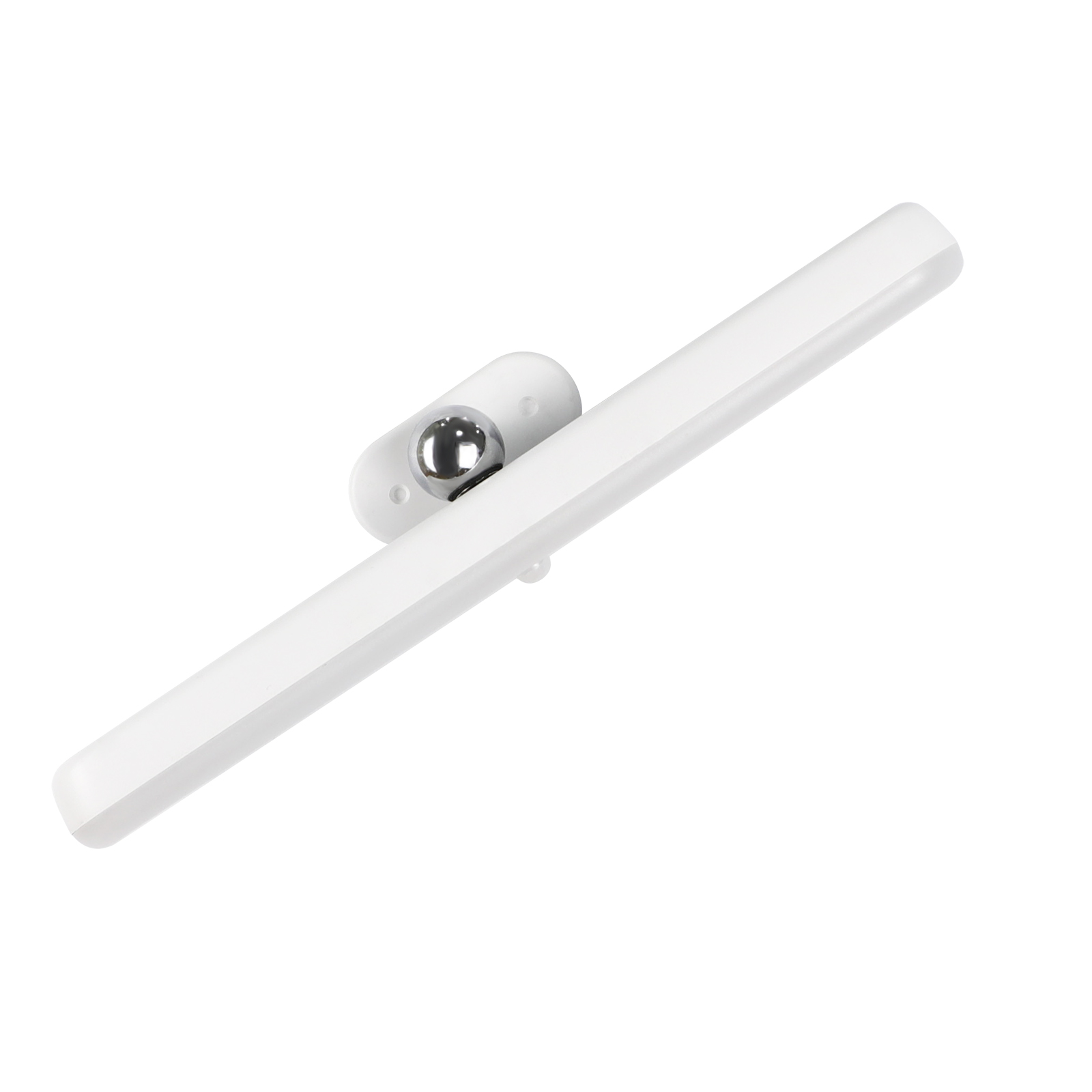 Biały pasek LED z kulką i czujnikiem na białym tle.