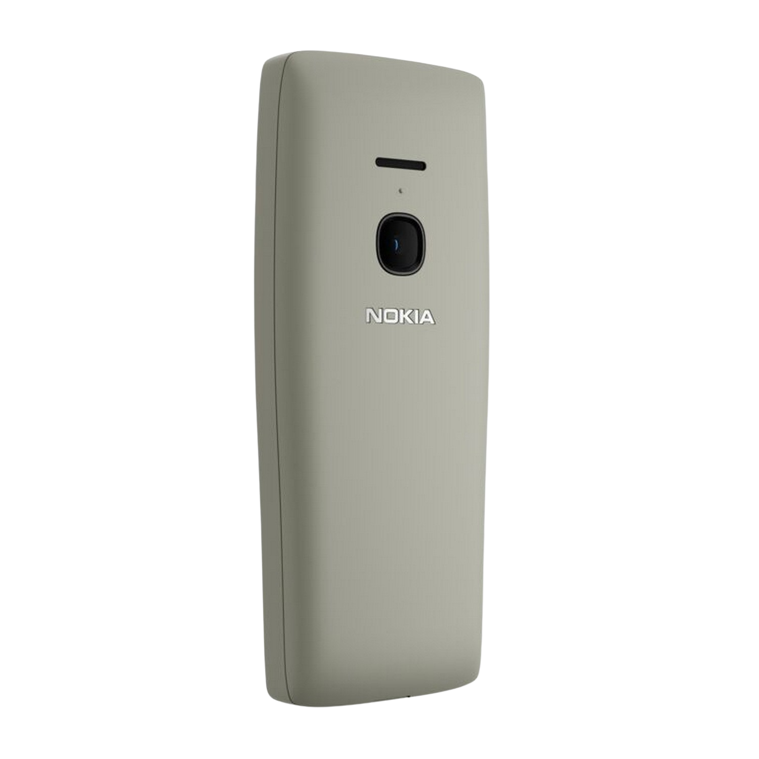 Un telefono Nokia grigio chiaro con fotocamera e logo Nokia.