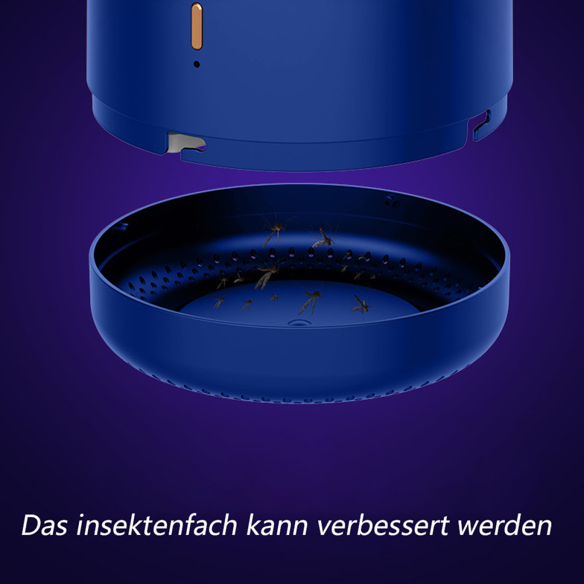 Blaue Insektenfalle mit Insekten und getrenntem Fach.
