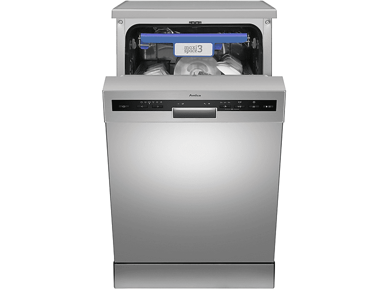 AMICA Geschirrspüler 45cm Silber unterbaufähig AquaStopp OpenDry Türöffnung Geschirrspüler (Freistehend mit Unterbaumöglichkeit (Besteckschublade, 44,8 cm breit, 47 dB (A), D)