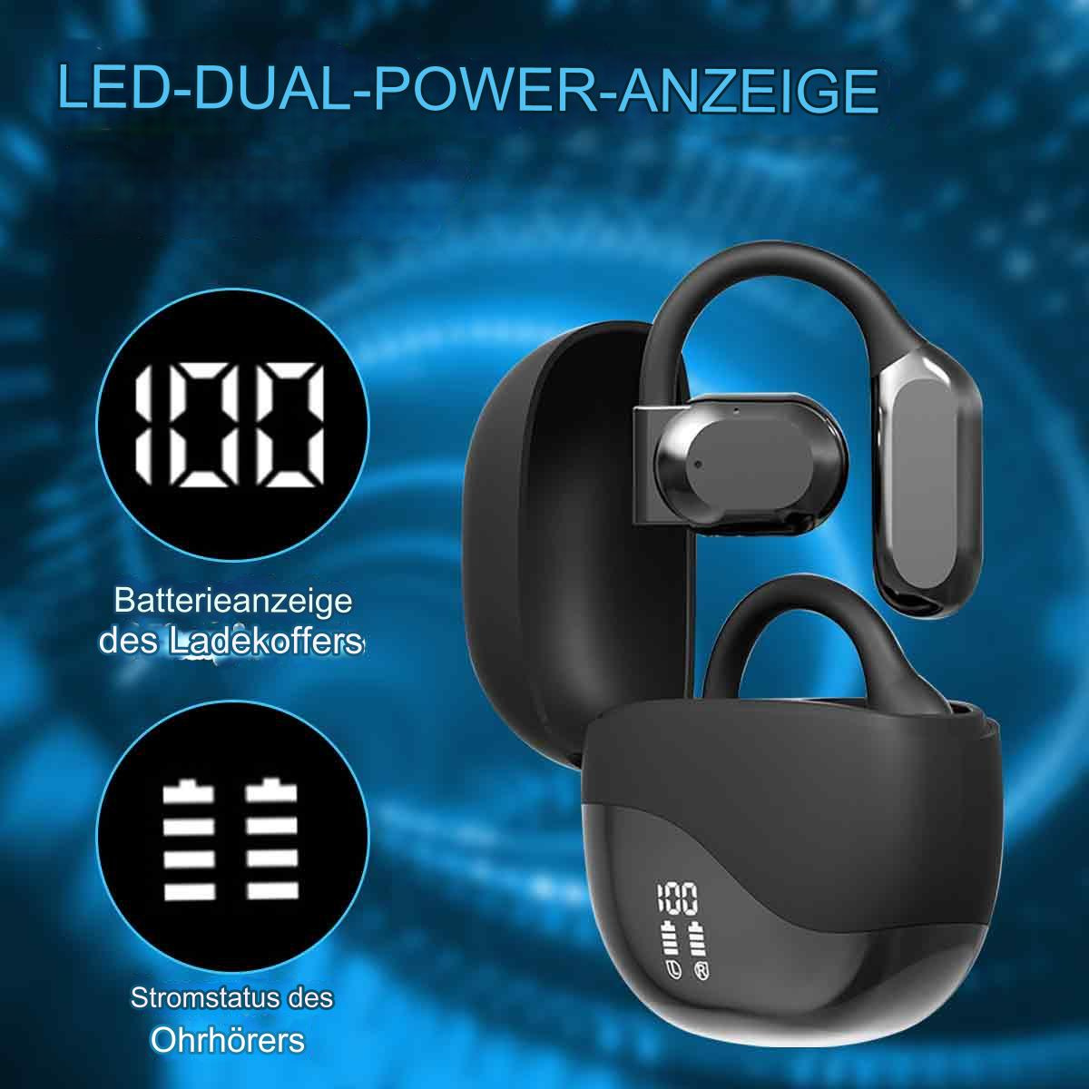 Schwarz-silbernes Kopfhörerset mit Anzeige des Batteriestatus.