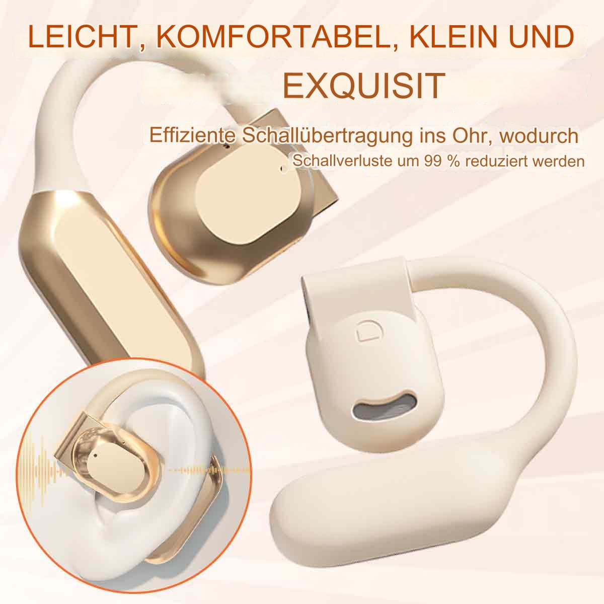 Kopfhörer mit einzigartigem Design und goldenen und weißen Farben.