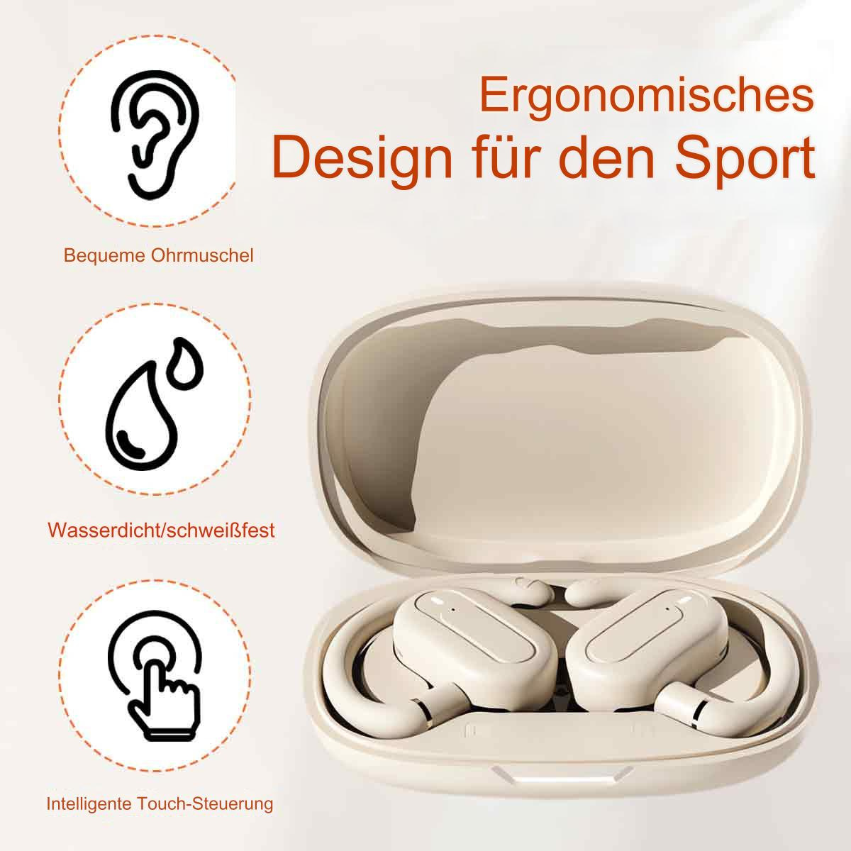 Schwarze Knochenschallkopfhörer, zeigen den Teil, der am Ohr sitzt.