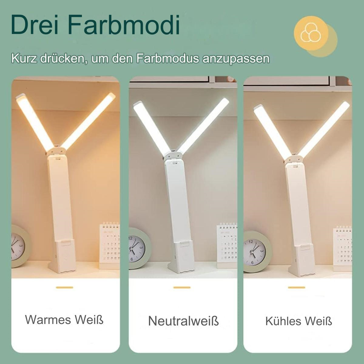 Drei weiße Lampen mit unterschiedlichen Lichteinstellungen. Jede zeigt eine andere Farbtemperatur.