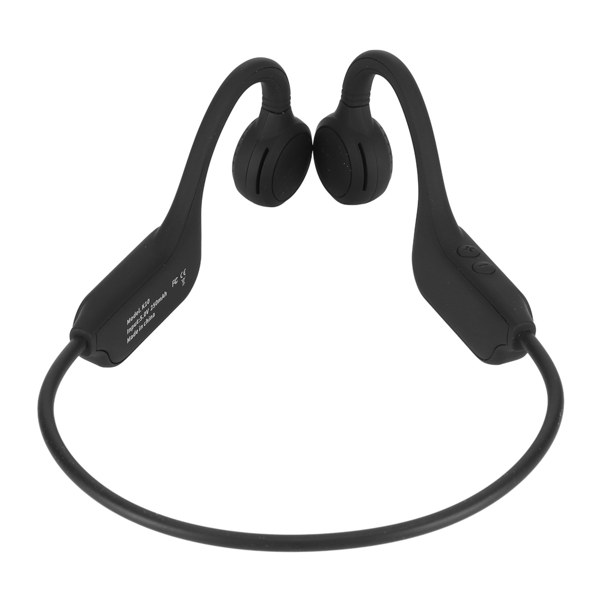 Schwarze Knochenschallkopfhörer mit Nackenband. Auf weißem Hintergrund.