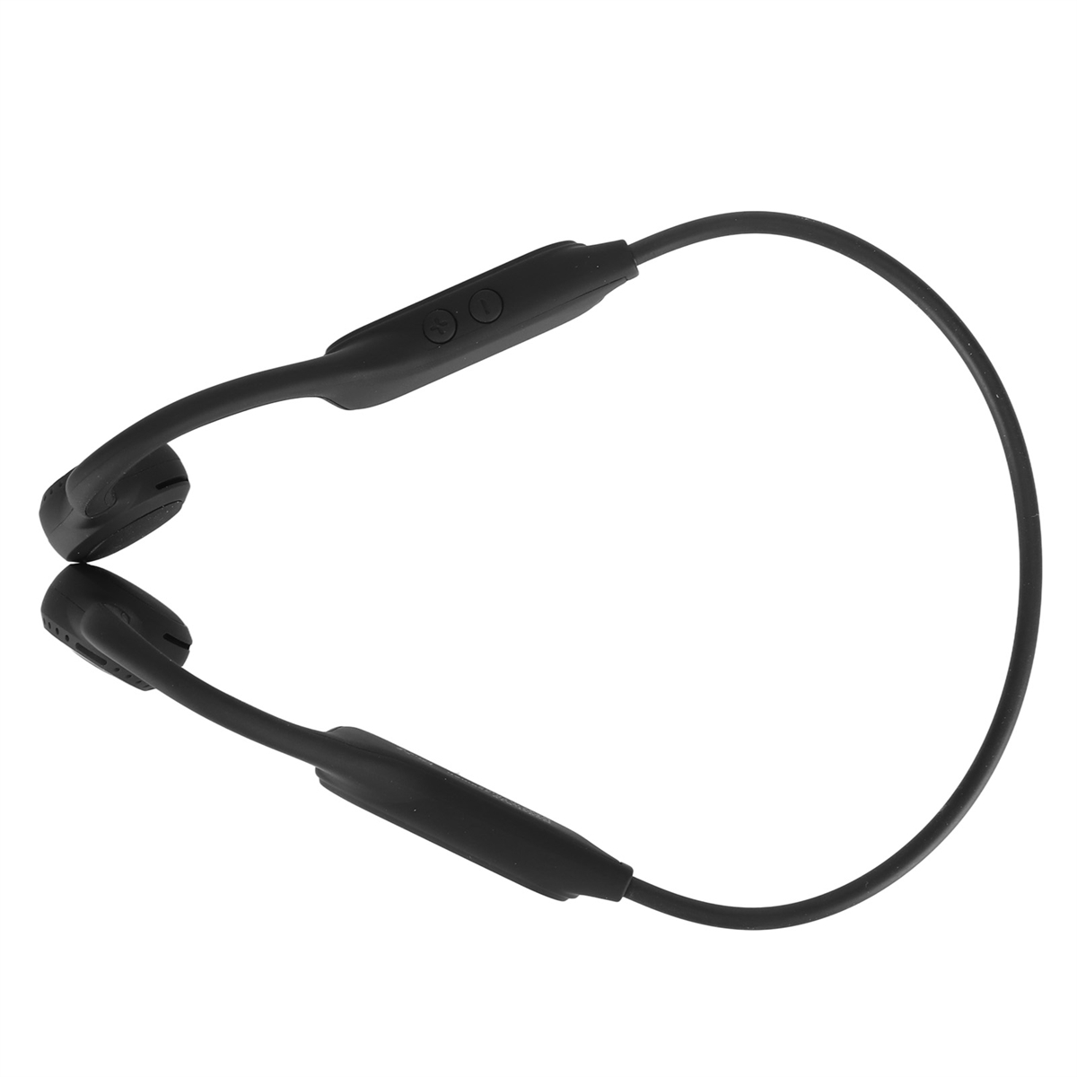 Schwarze Kopfhörer im Nackenband-Stil. Der Hintergrund ist weiß.
