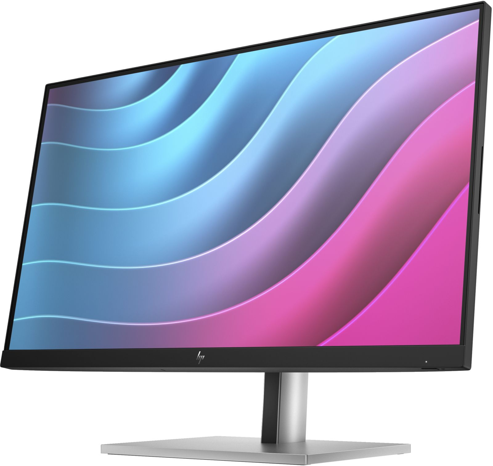 Ein moderner Computermonitor mit schlankem Design. Blauer, violetter und rosa Farbverlaufshintergrund.