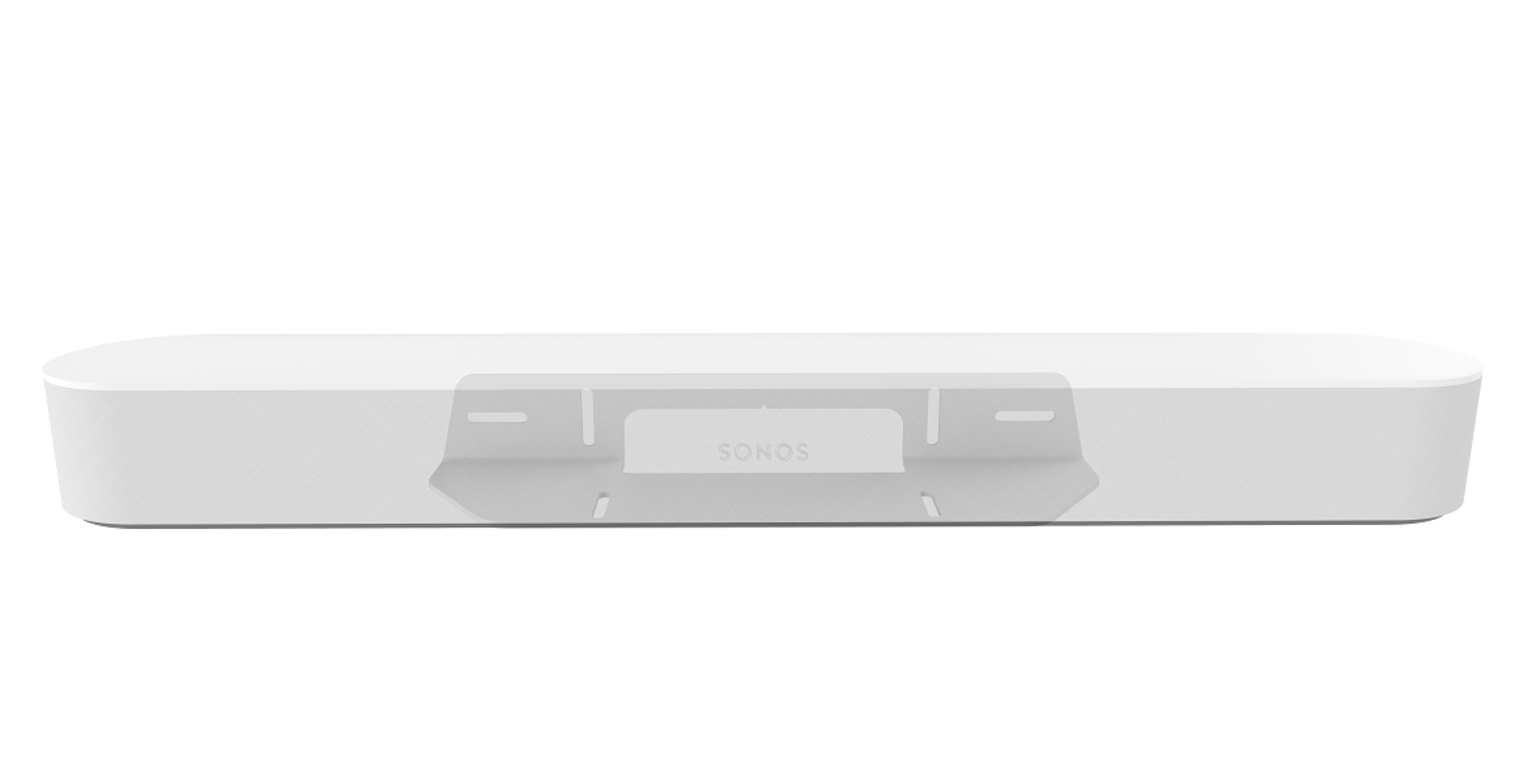 Een witte Sonos soundbar met een montagebeugel aan de achterkant.