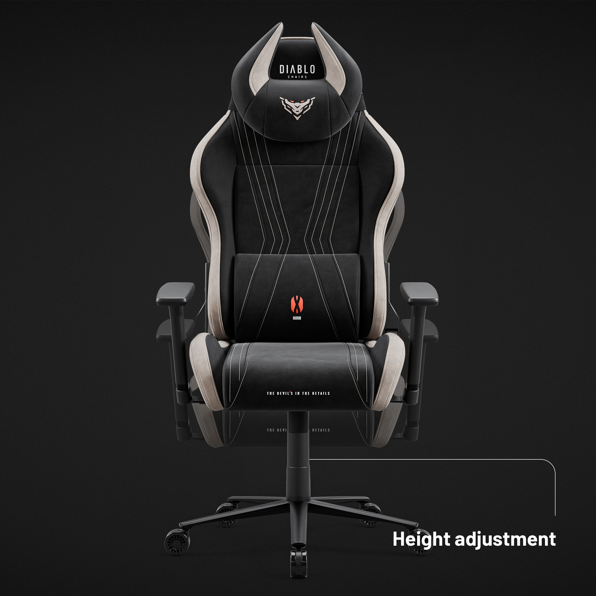 Czarno-białe krzesło do gier z napisem "Diablo Chairs" na zagłówku.