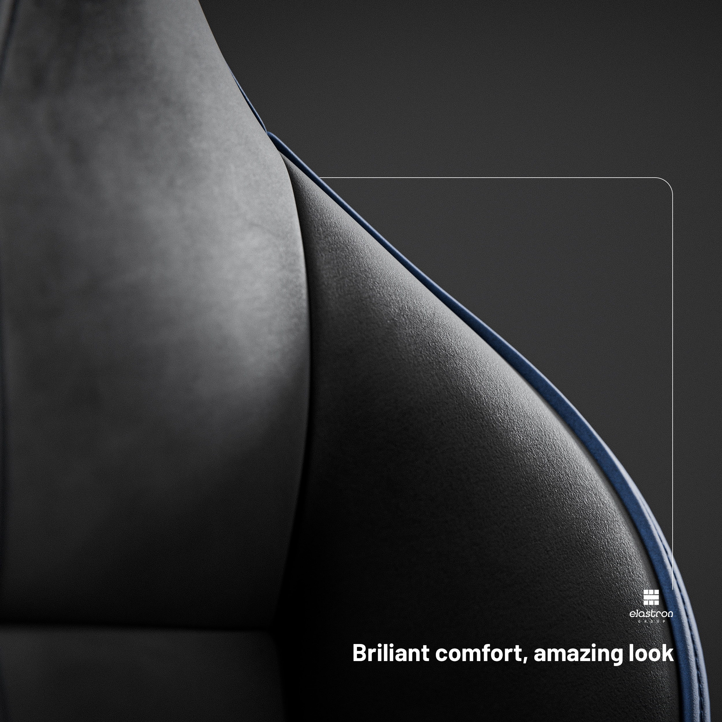 Zbliżenie czarno-niebieskiego krzesła, pokazujące siedzisko i oparcie. Siedzisko jest czarne, oparcie niebieskie.