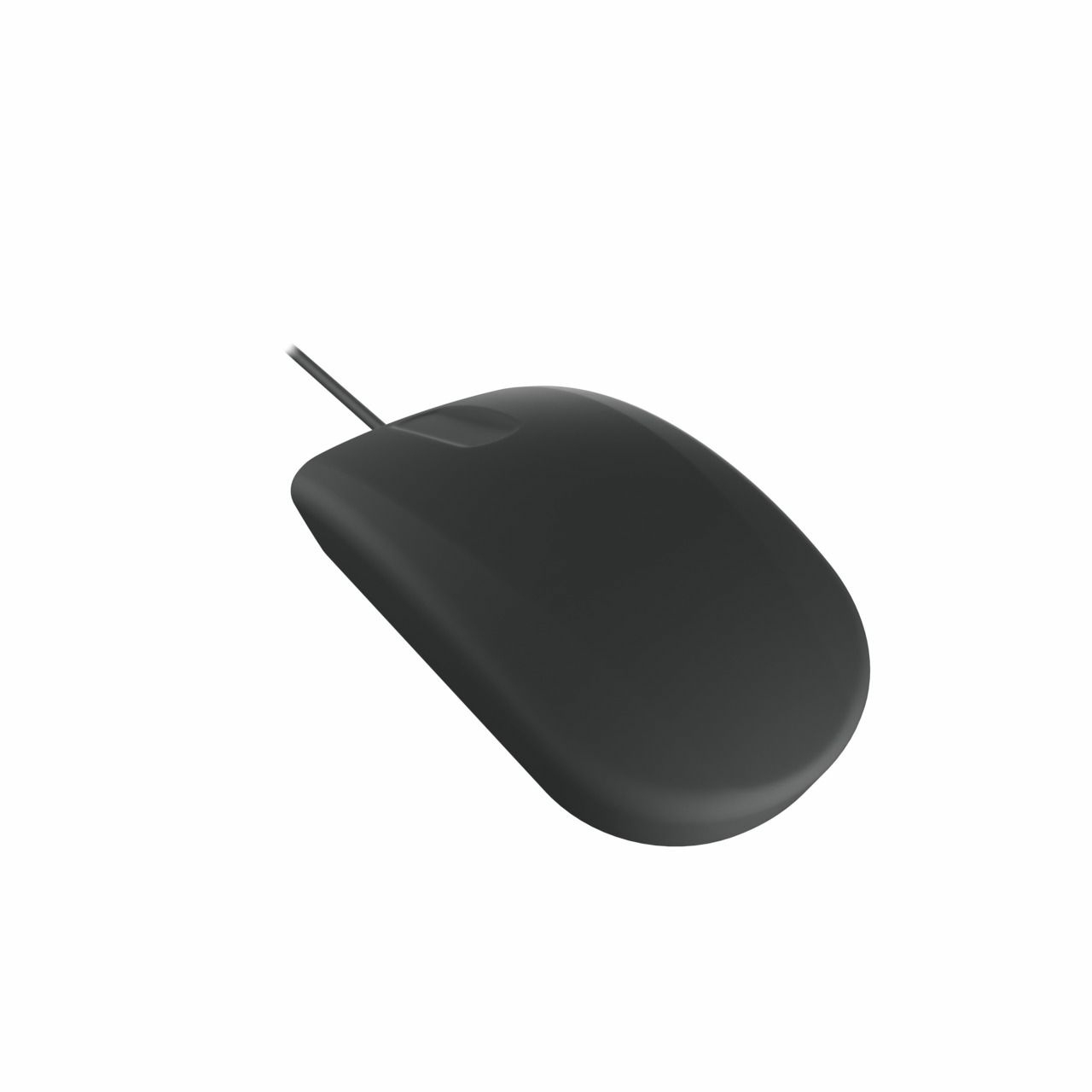 Souris d'ordinateur noire avec fil, isolée sur fond blanc.