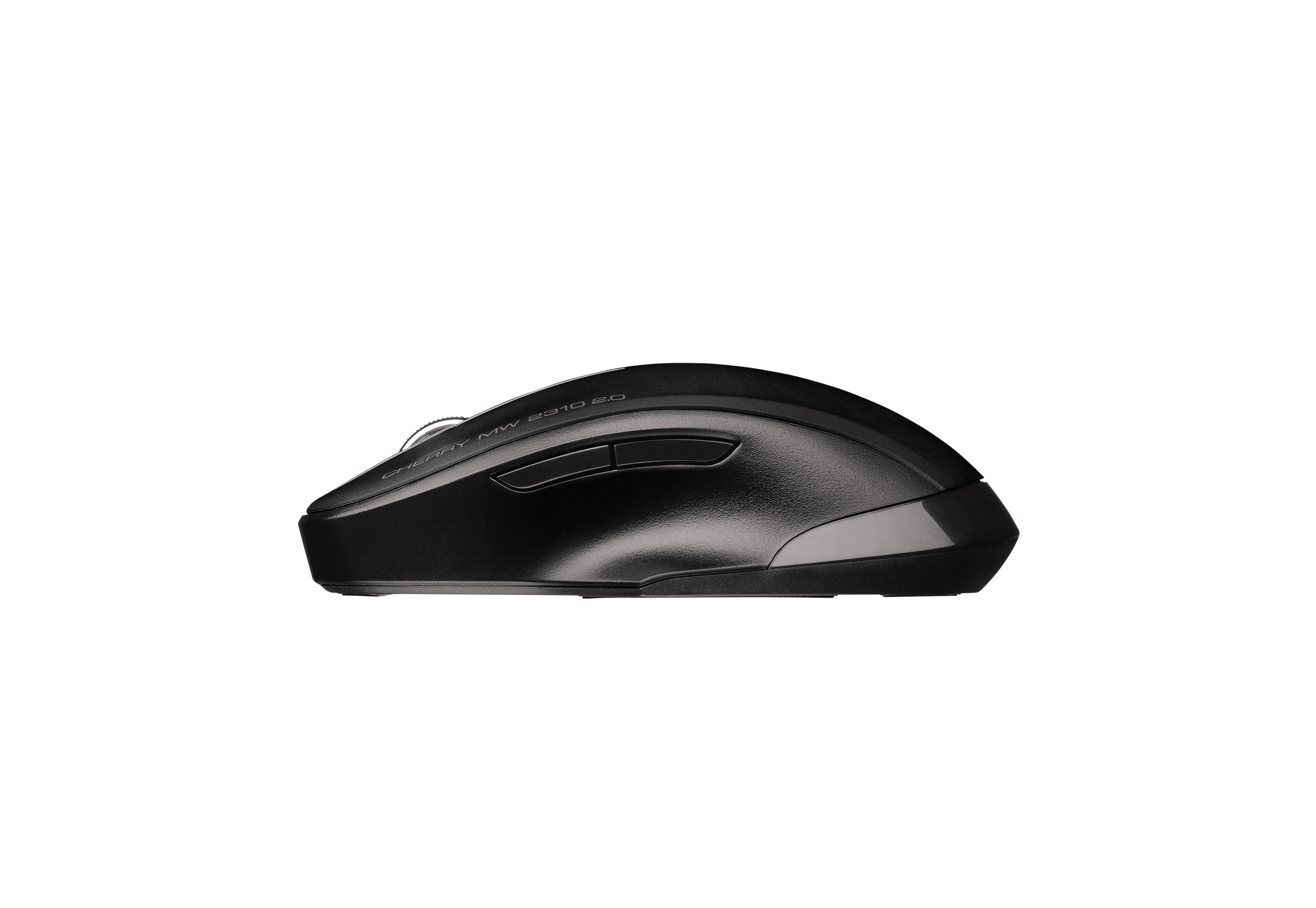 Black mouse with a scroll wheel. The mouse is made of a glossy, black material.