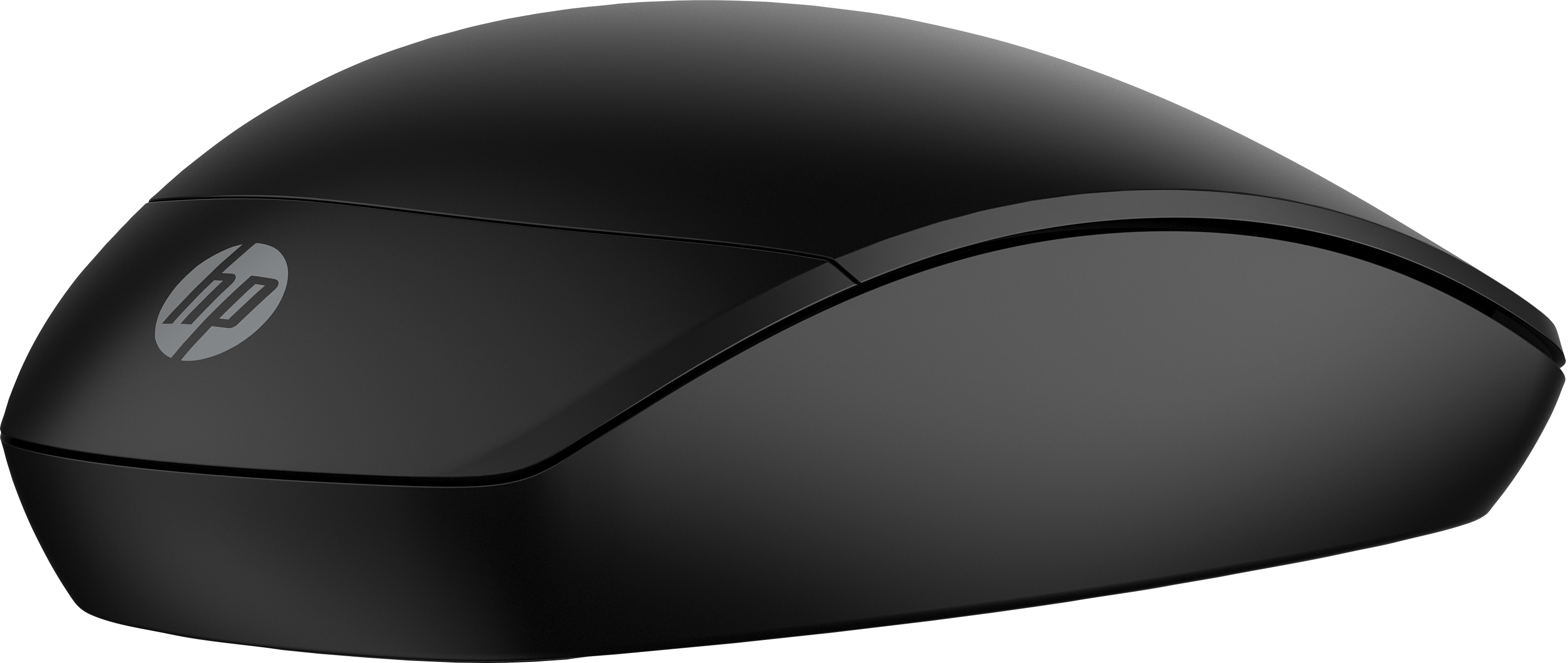 Souris HP noire avec le logo HP sur le côté.