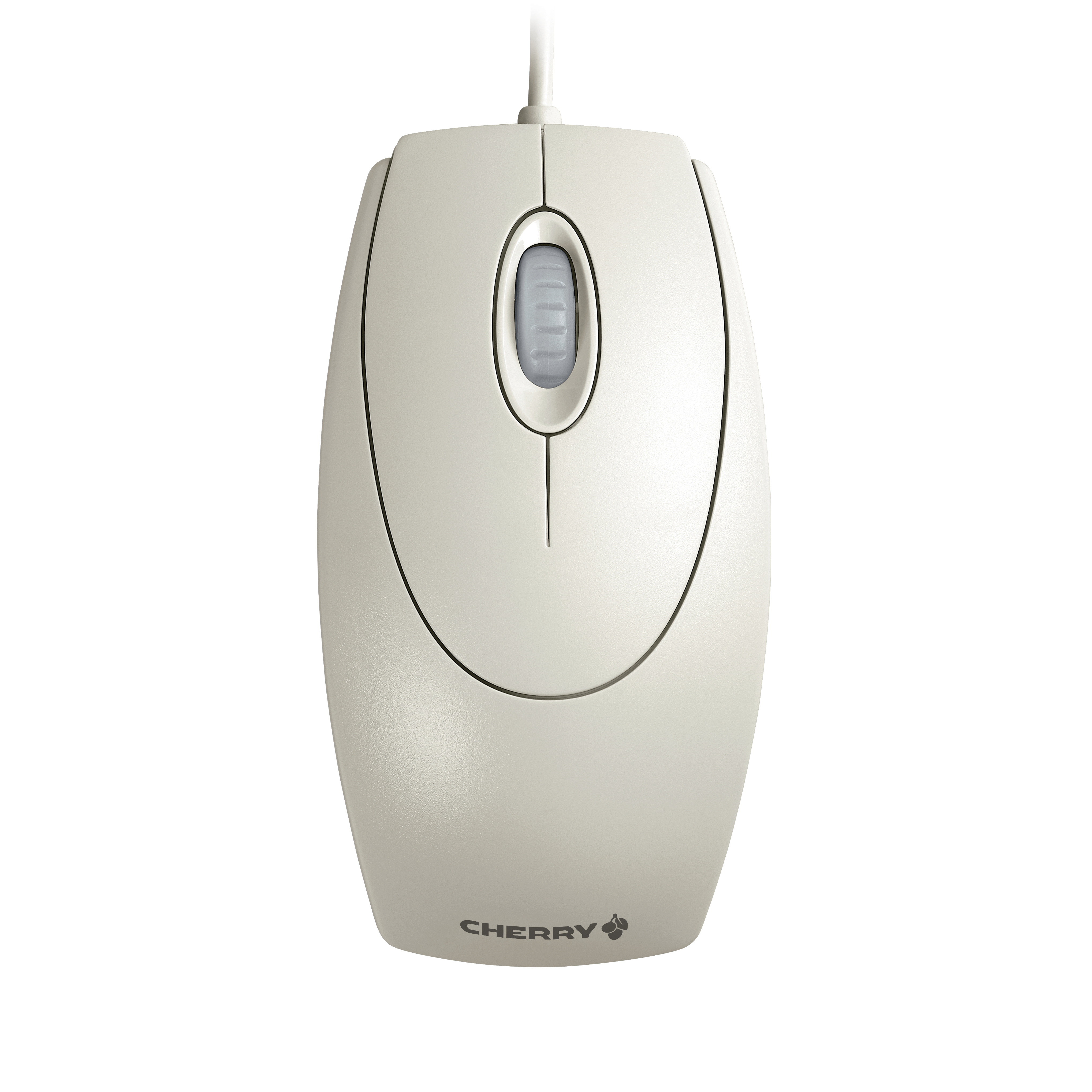 A cream-colored computer mouse with a scroll wheel. The brand name CHERRY is at the bottom.