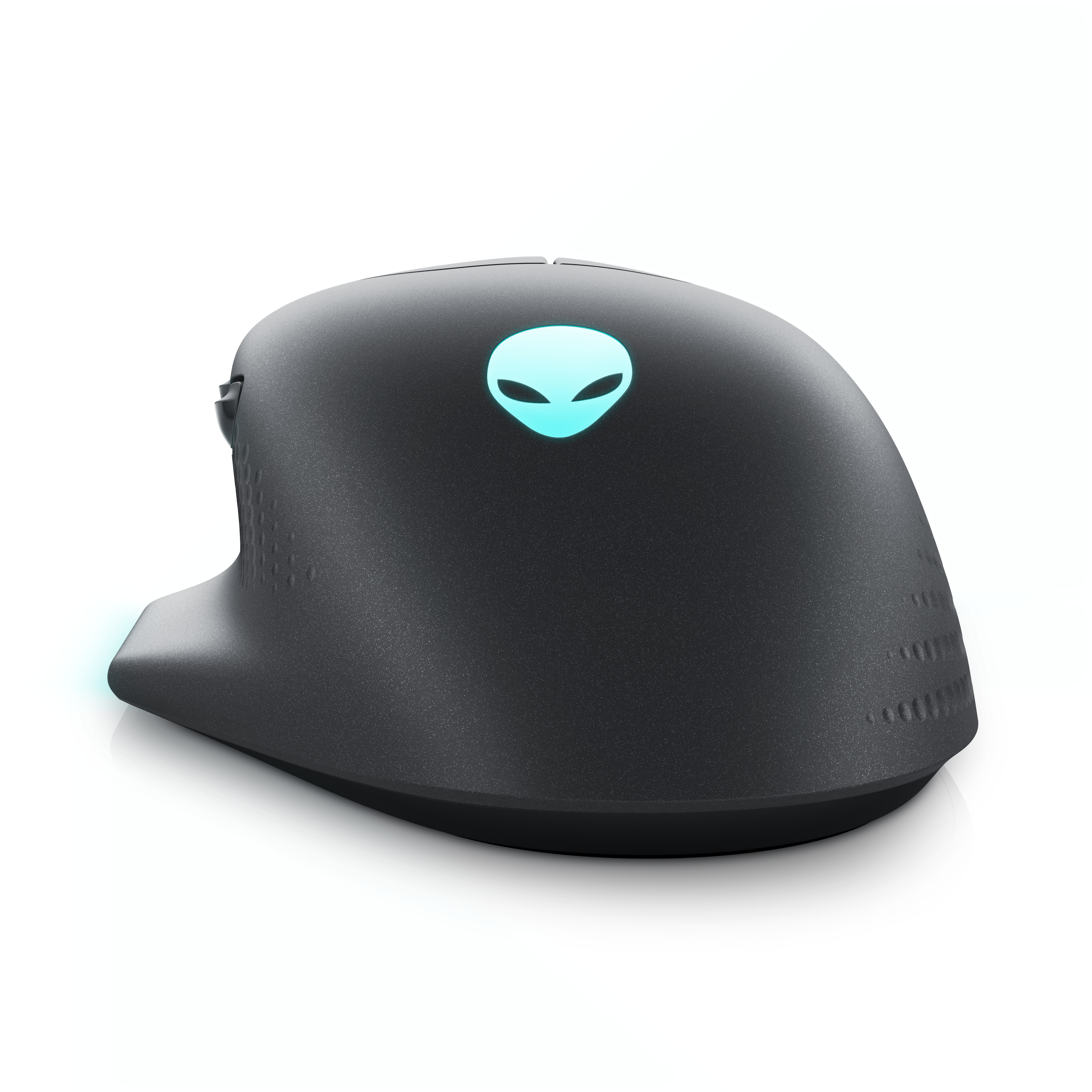 Czarna ergonomiczna mysz z podświetlanym logo głowy kosmity.