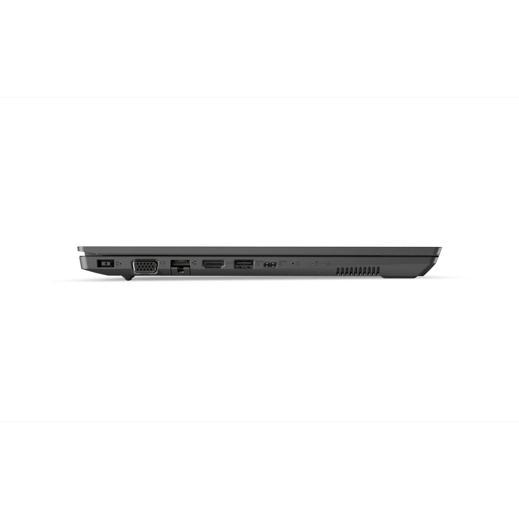 Vista laterale del laptop. Mostra porte come HDMI, USB e altre.