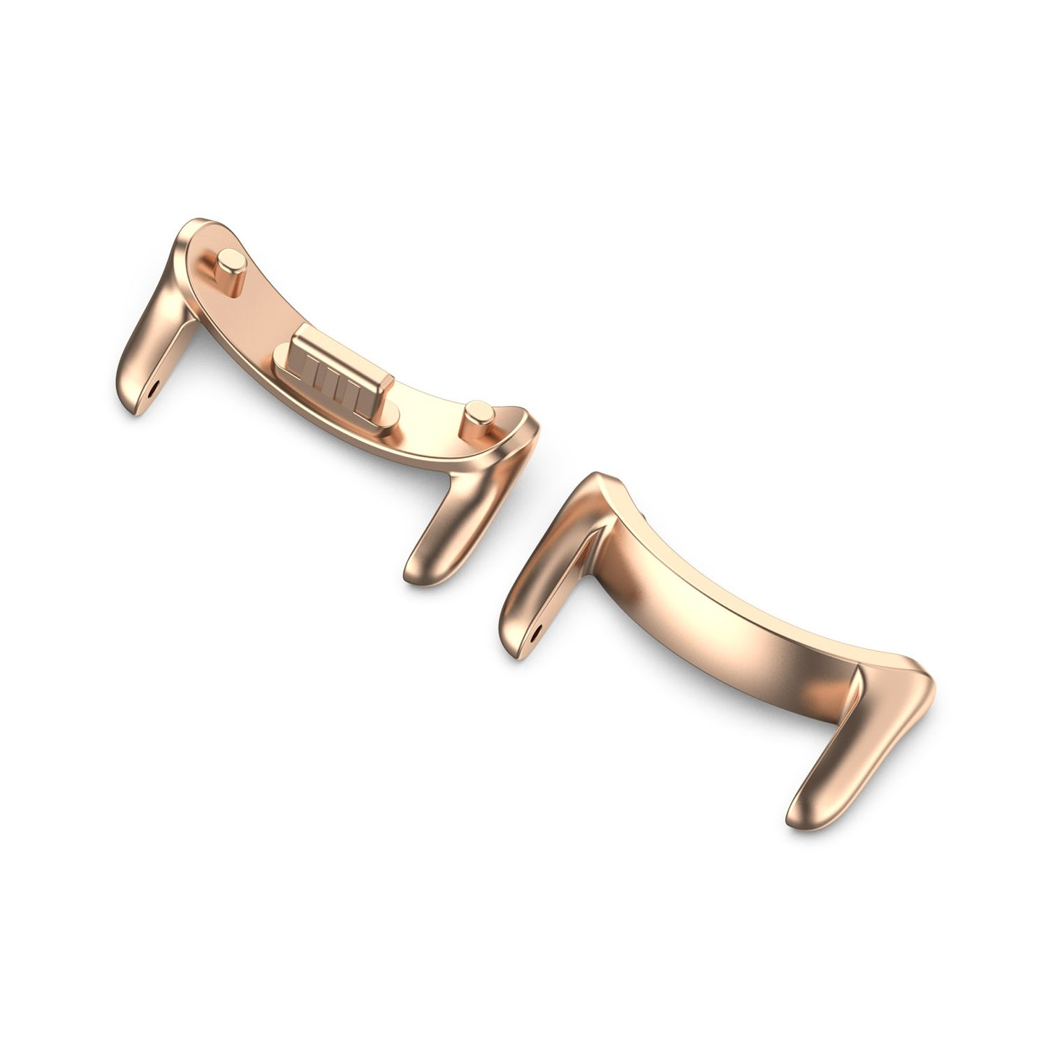 Roségoldene Uhrenarmbandverbinder. Zwei abgewinkelte und getrennte Teile.