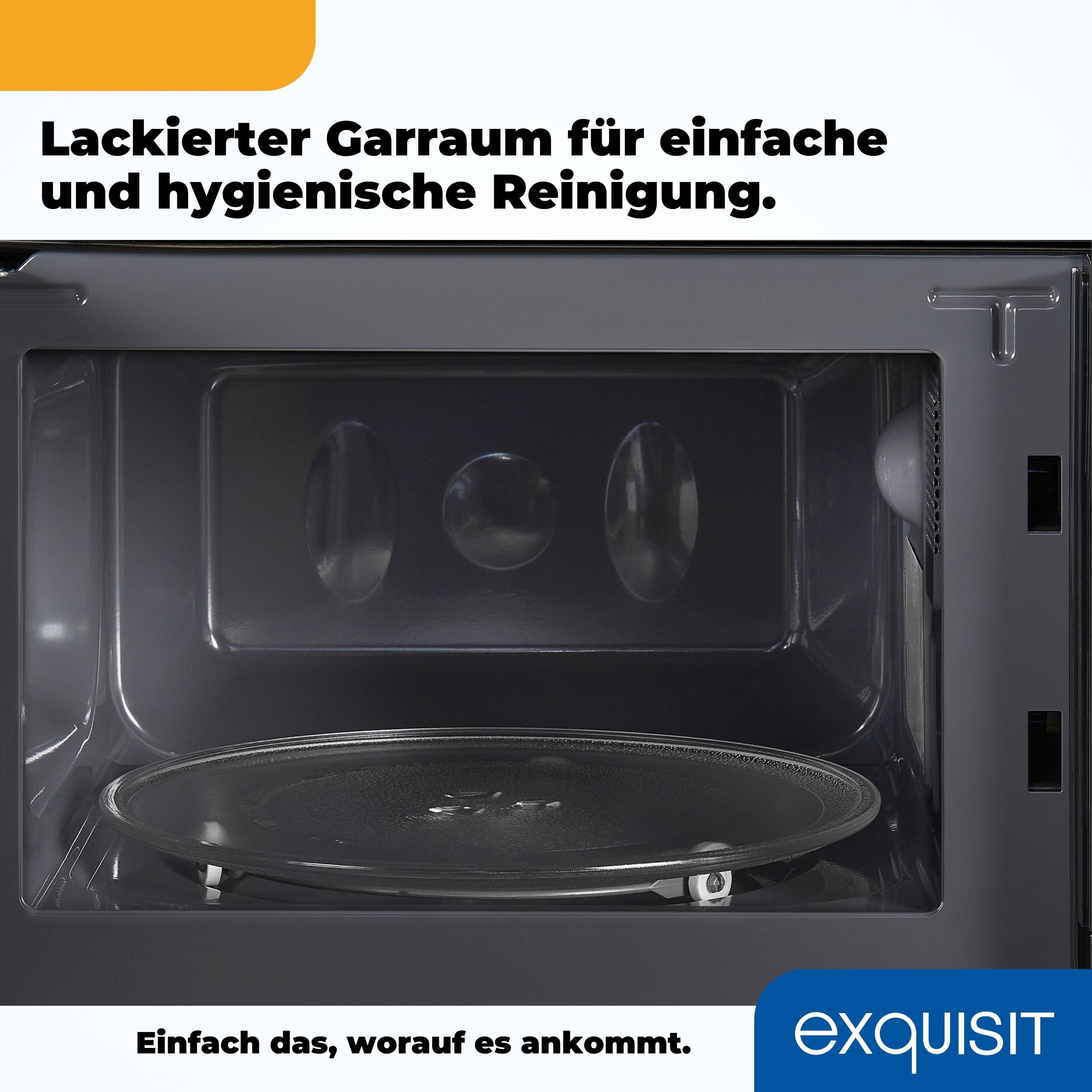Inneres einer Mikrowelle, Glasplatte und schwarzer Innenraum.