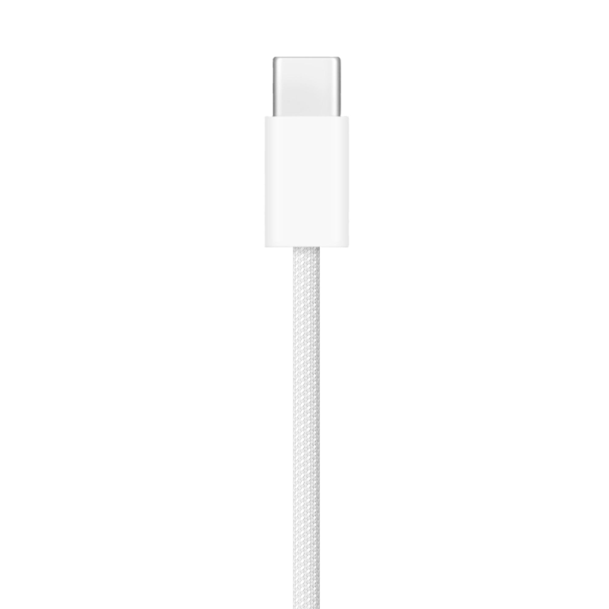 Cavo USB-C bianco, isolato su sfondo bianco.