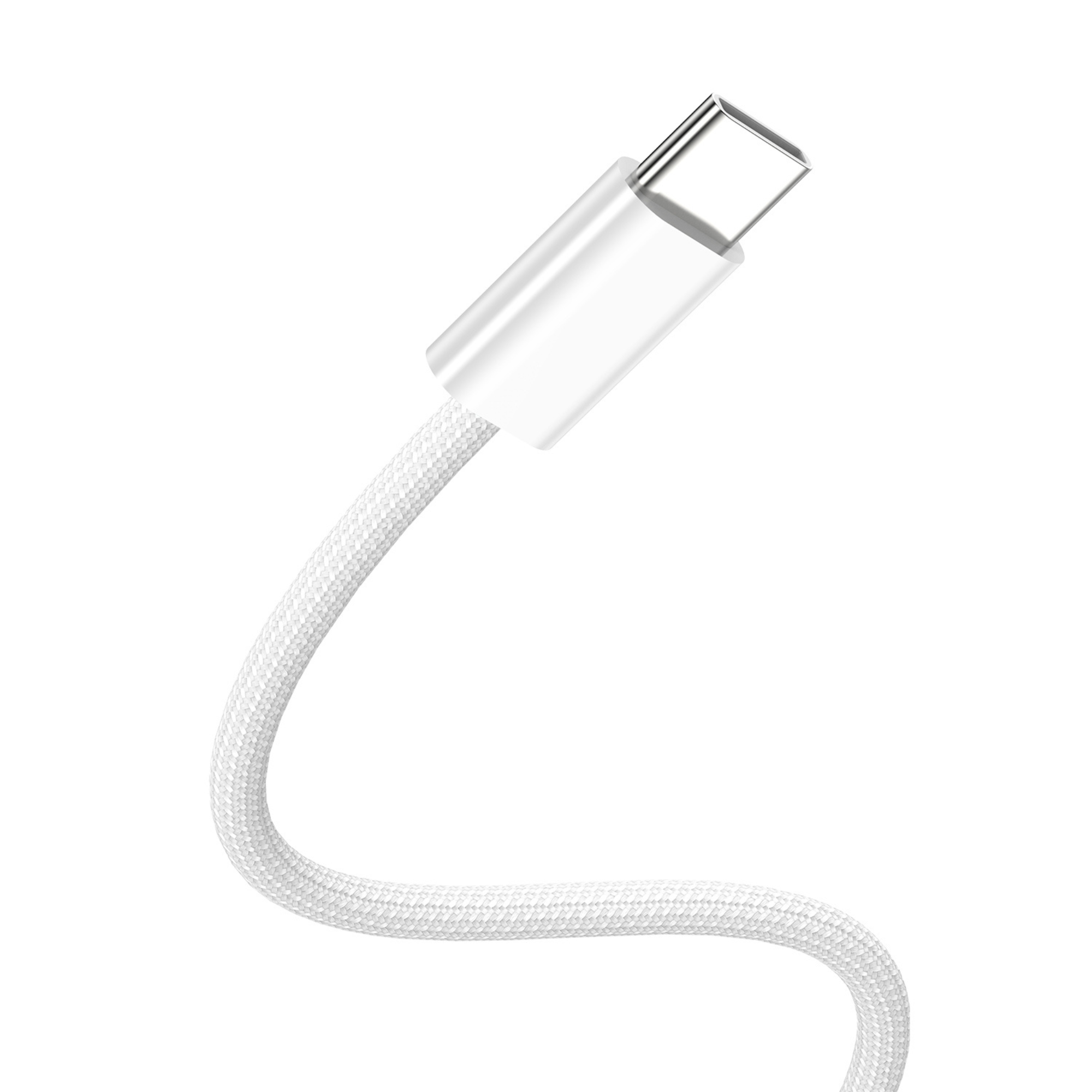 Cavo USB-C bianco con connettore bianco e cavo intrecciato.