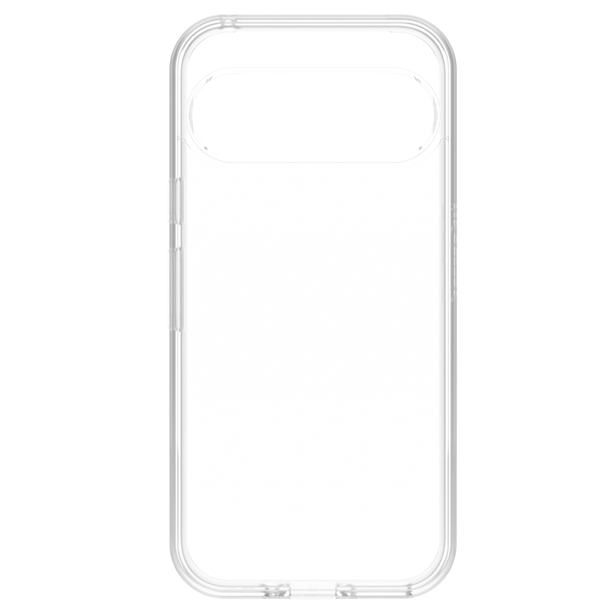 Custodia trasparente per telefono, con ritaglio per fotocamera e pulsanti.