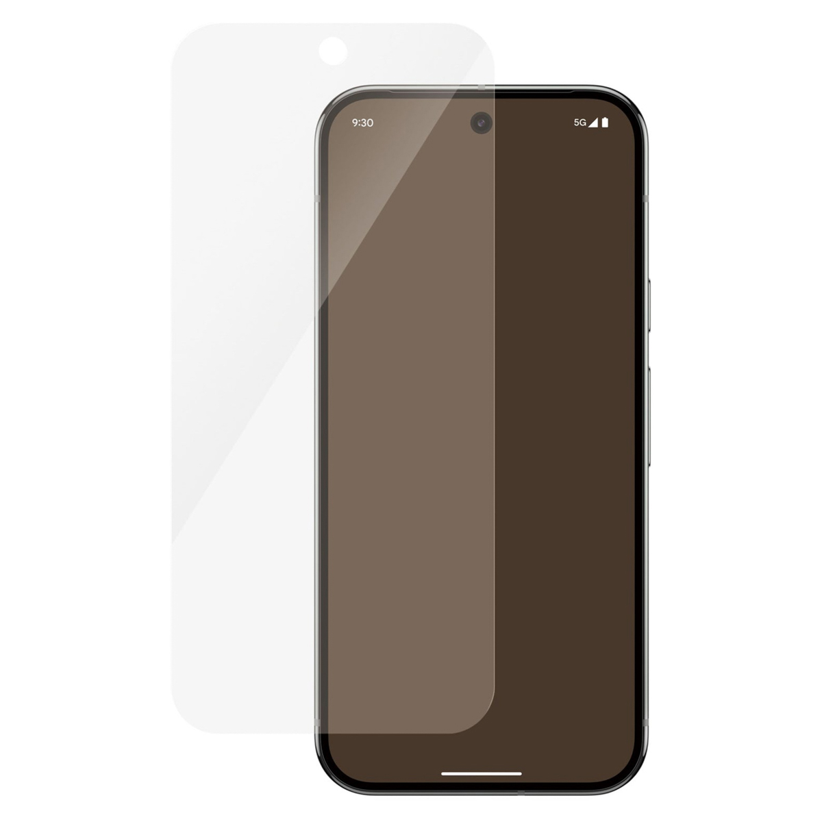 Smartfon z ochraniaczem ekranu obok. Ekran wyświetla godzinę i 5G.