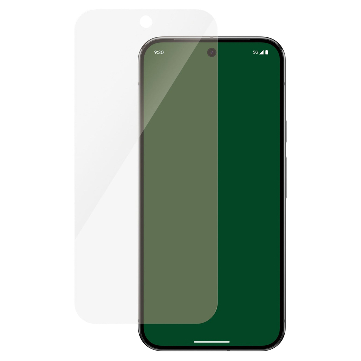 Un telefono con protezione schermo. Schermo verde.