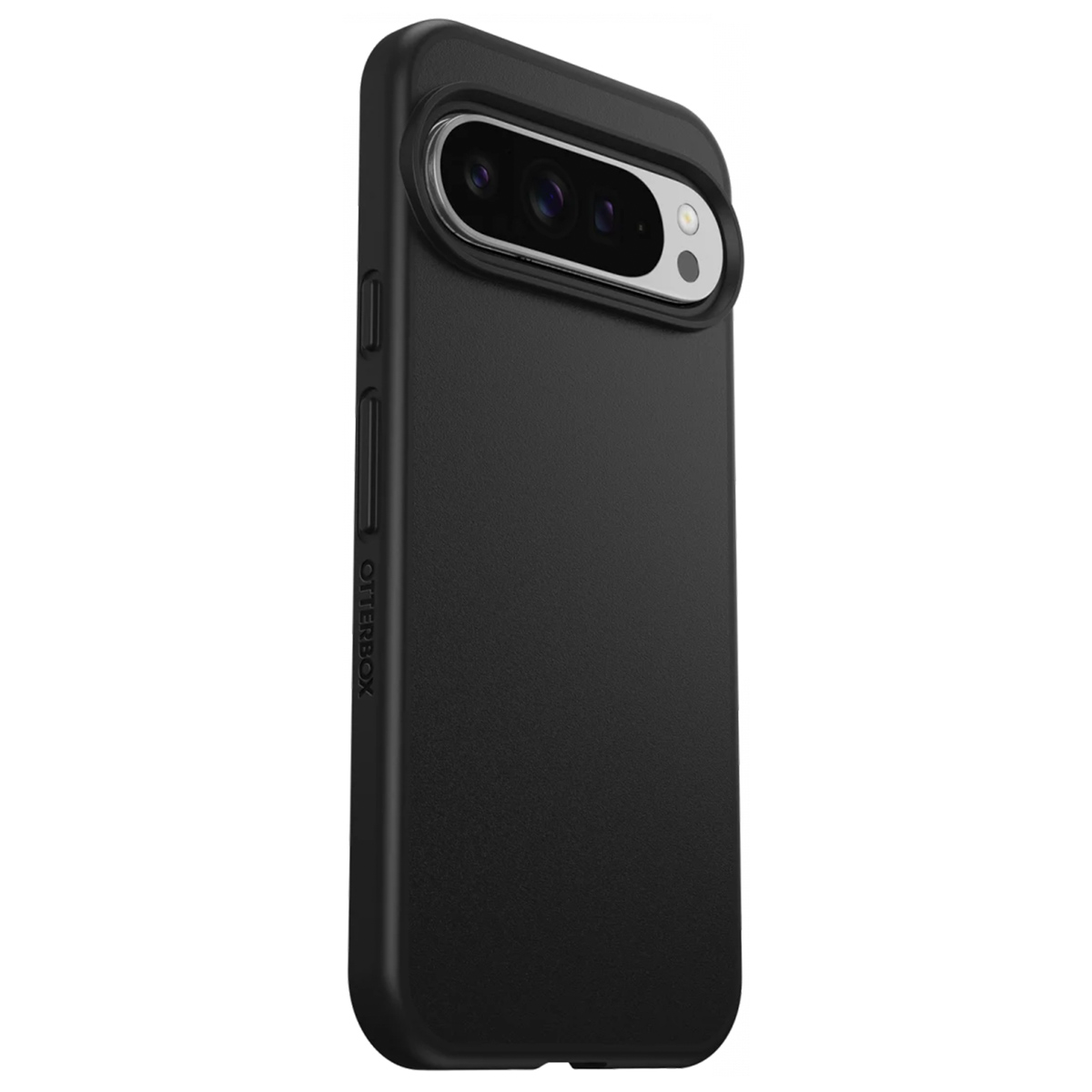 Custodia per telefono nera con sporgenza fotocamera. La custodia è nera opaca.