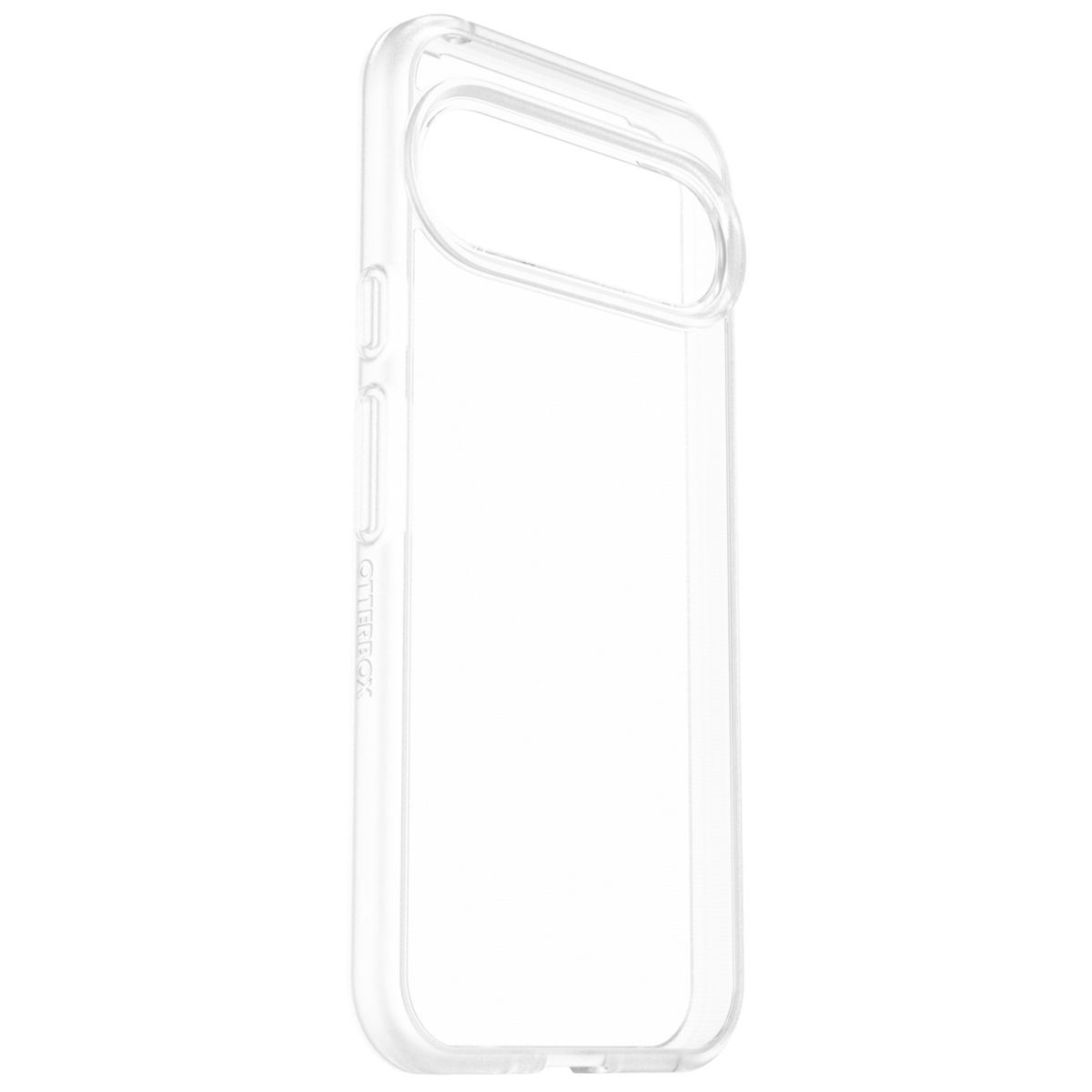 Custodia trasparente per telefono con marchio Otterbox. È trasparente e ha ritagli per la fotocamera.